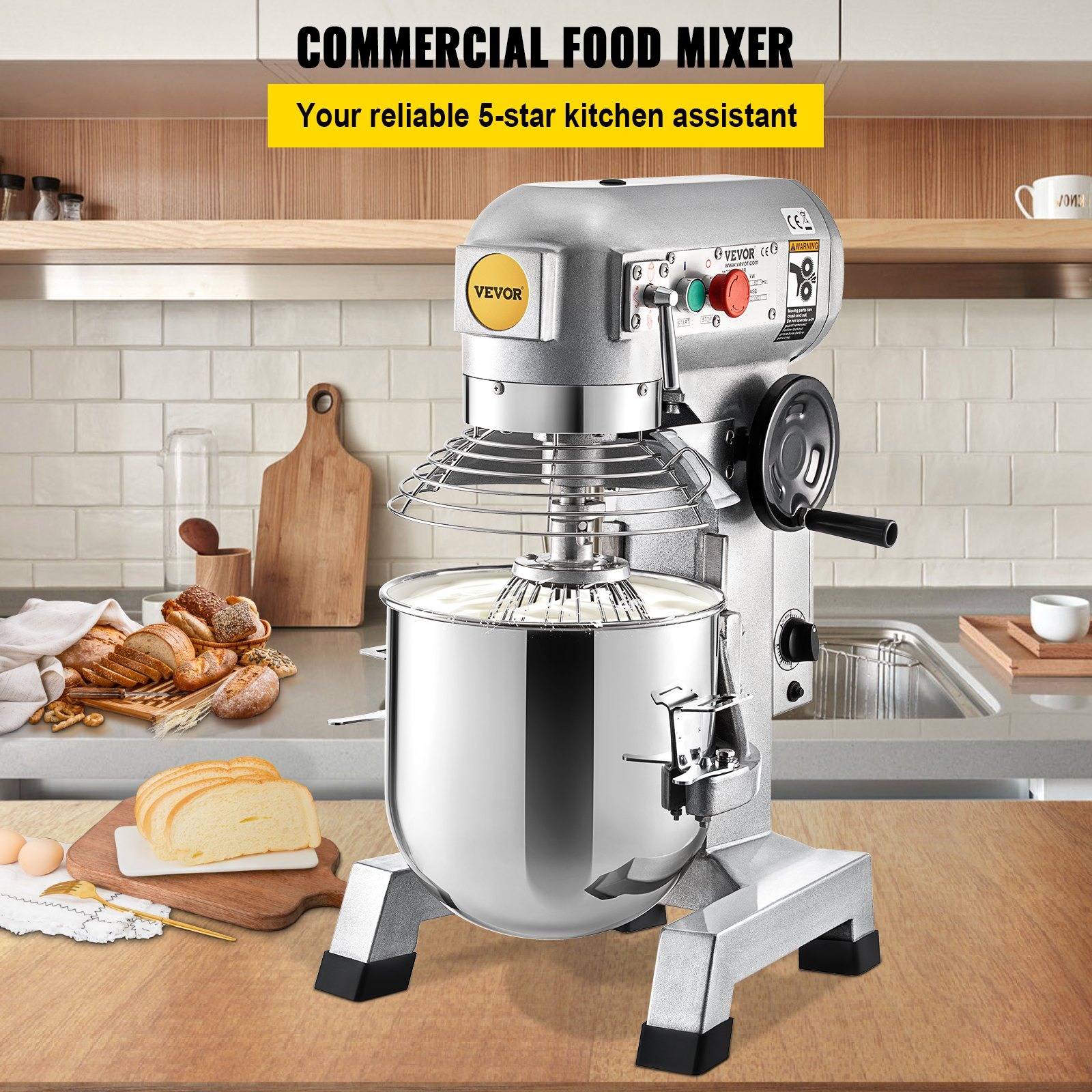 Commercial Food Mixer 20Qt 750W Electric Mixer 3-Speed Dough Hook Whisk