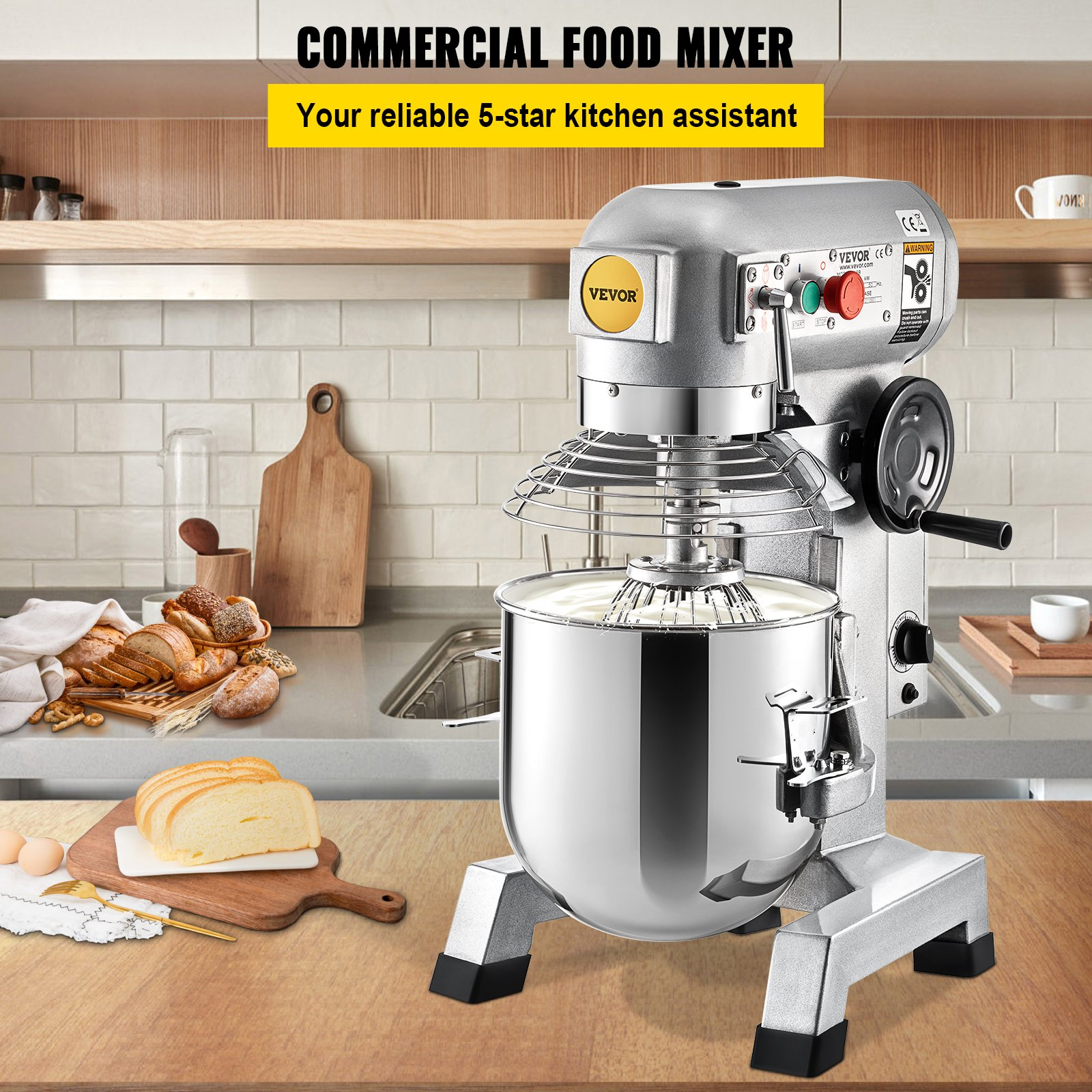 Commercial Food Mixer 15Qt 500W Electric Mixer 3-Speed Dough Hook Whisk