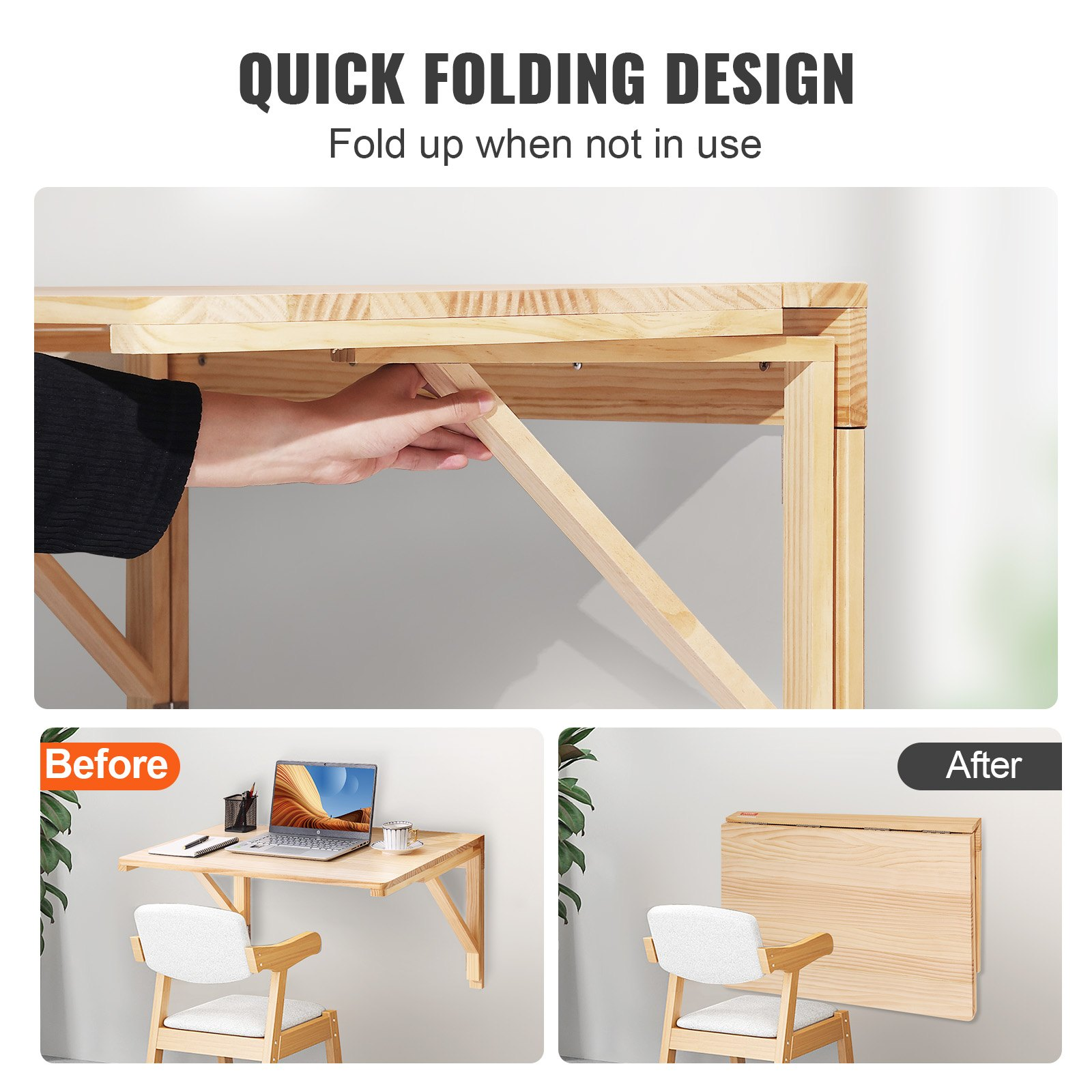 Wall Mounted Folding Table, 31.5" x 23.58" x 17.24" Fold Down Desk - Picture 3 of 10