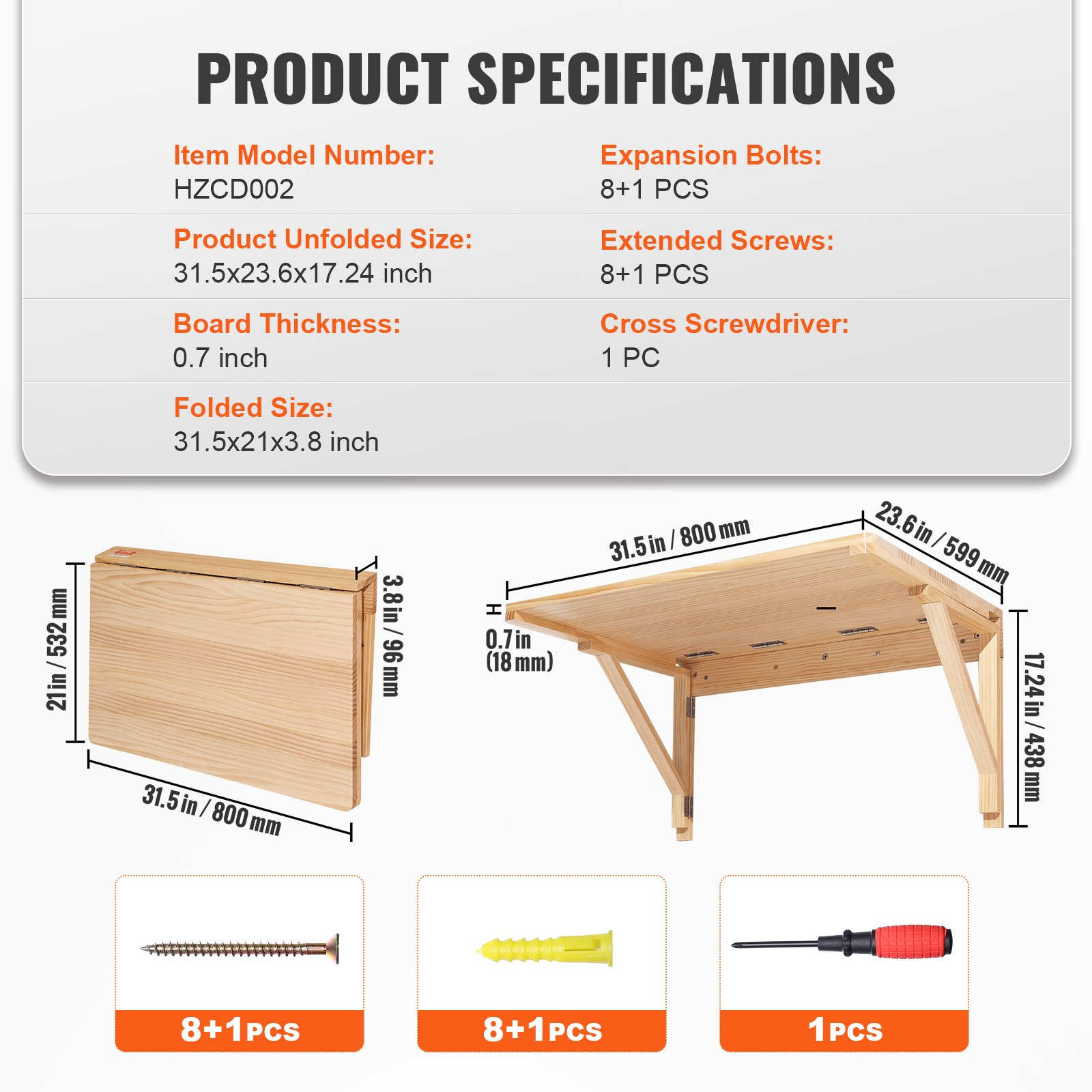 Wall Mounted Folding Table, 31.5" x 23.58" x 17.24" Fold Down Desk - Picture 6 of 10