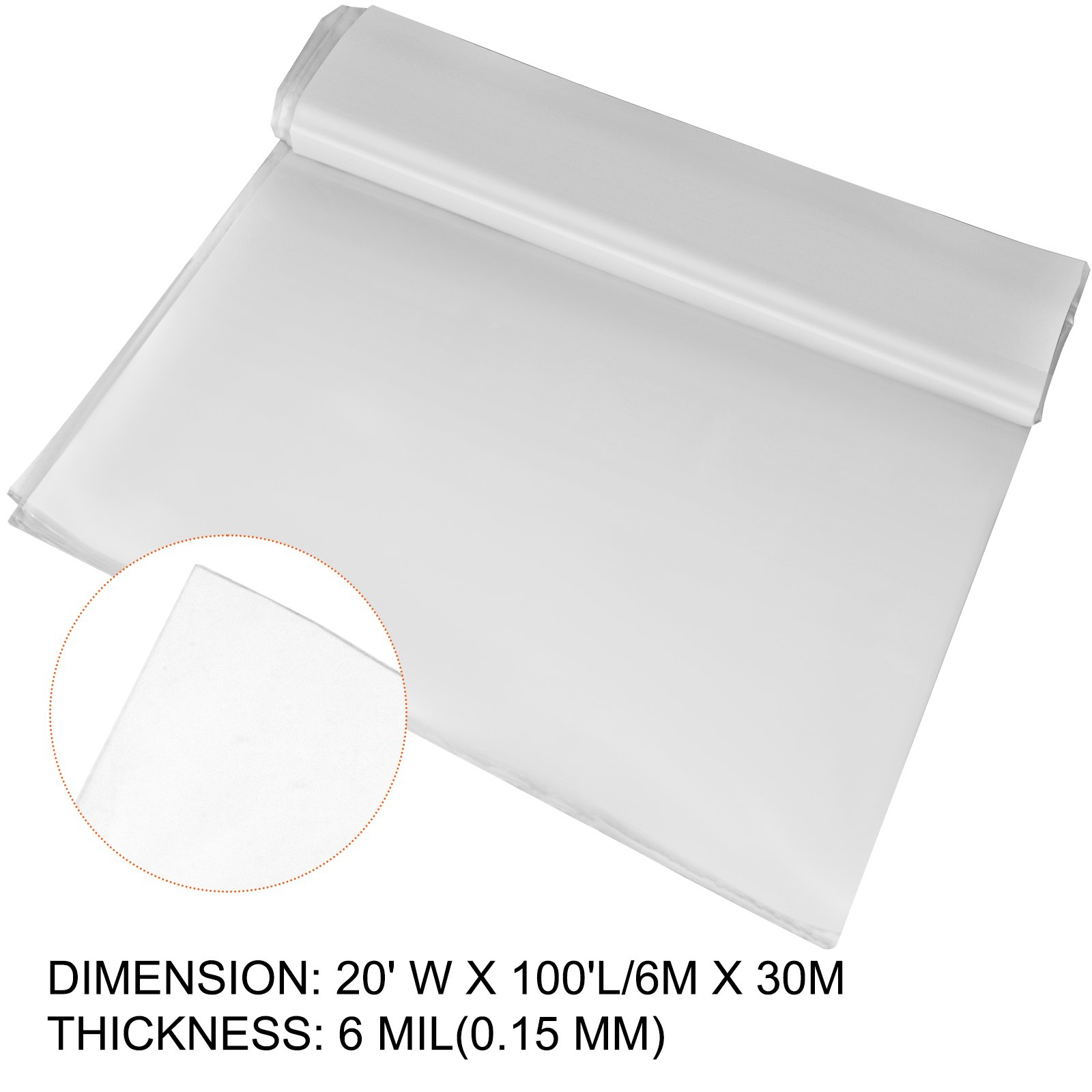 20x100 FT 6 Mil Clear Greenhouse Plastic Film UV Resistant Polyethylene Cover