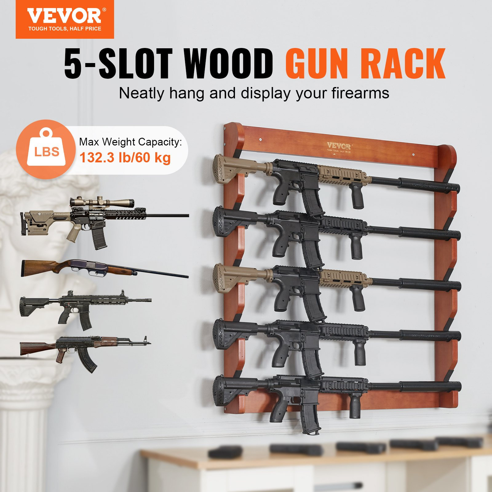 Gun Rack, 132 lb Heavy Duty Wall Storage Display Rifle Rack with Soft Padding