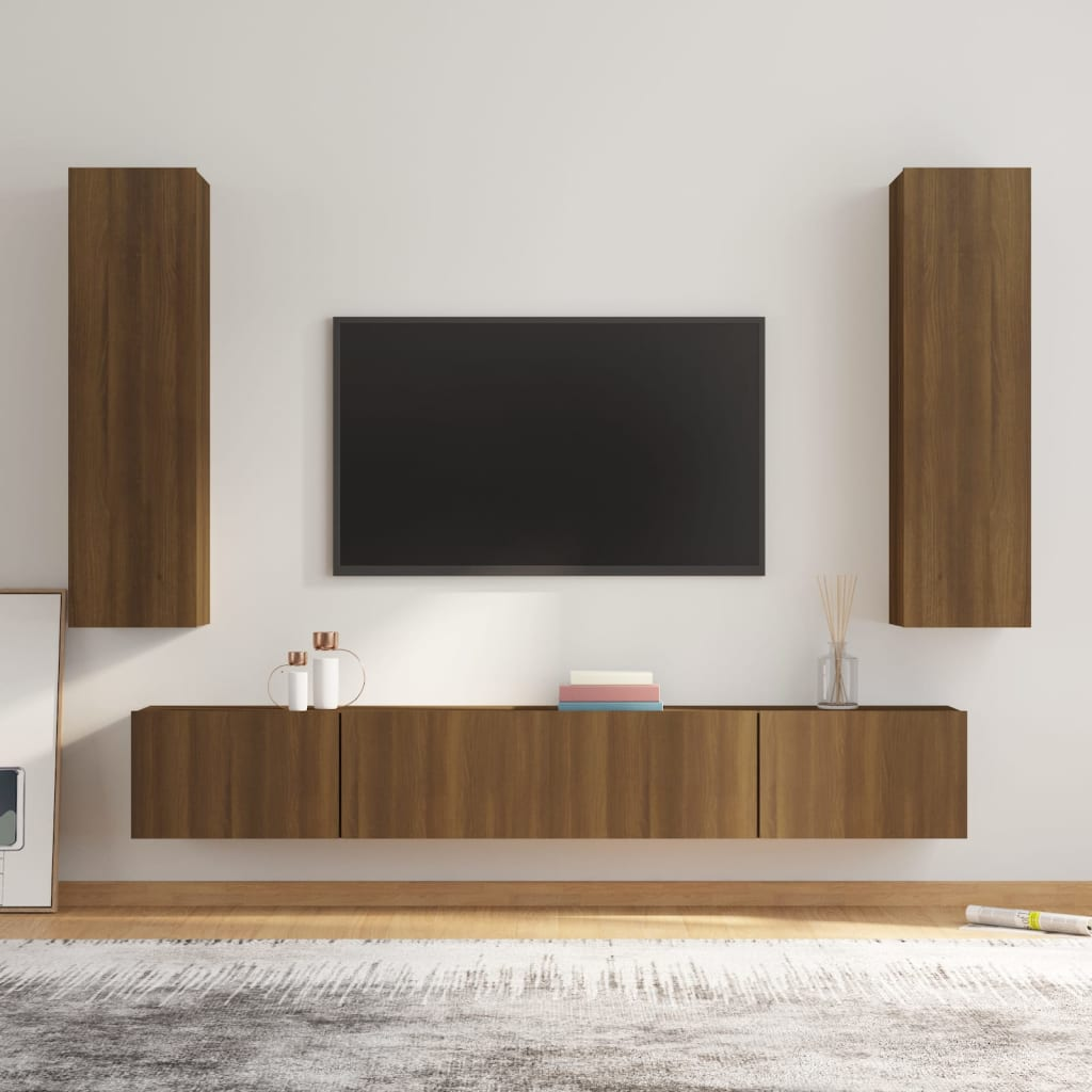 vidaXL 4 Piece TV Cabinet Set Brown Oak Engineered Wood