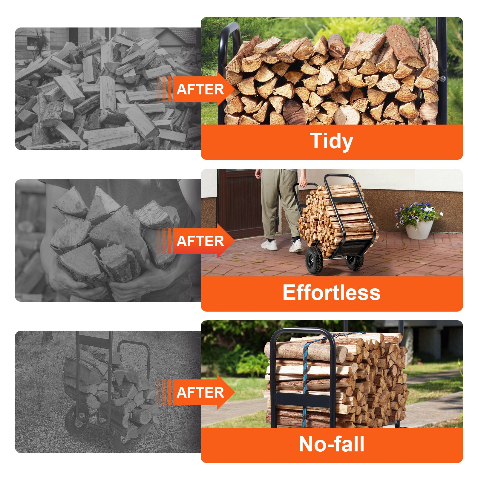 Firewood Log Cart, 250 lbs Capacity, Black