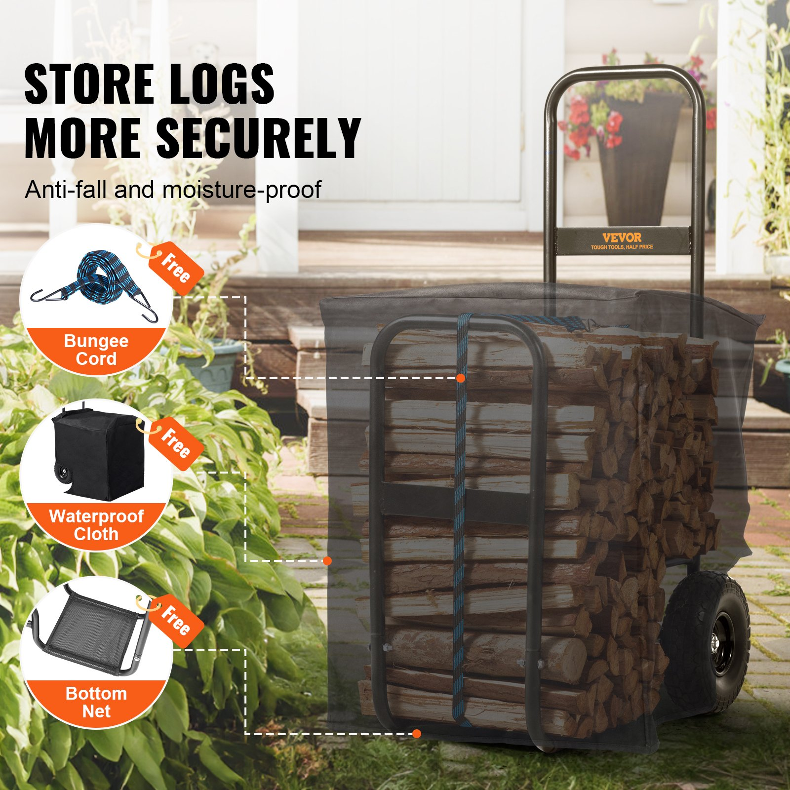 Firewood Log Cart, 250 lbs Capacity, Black