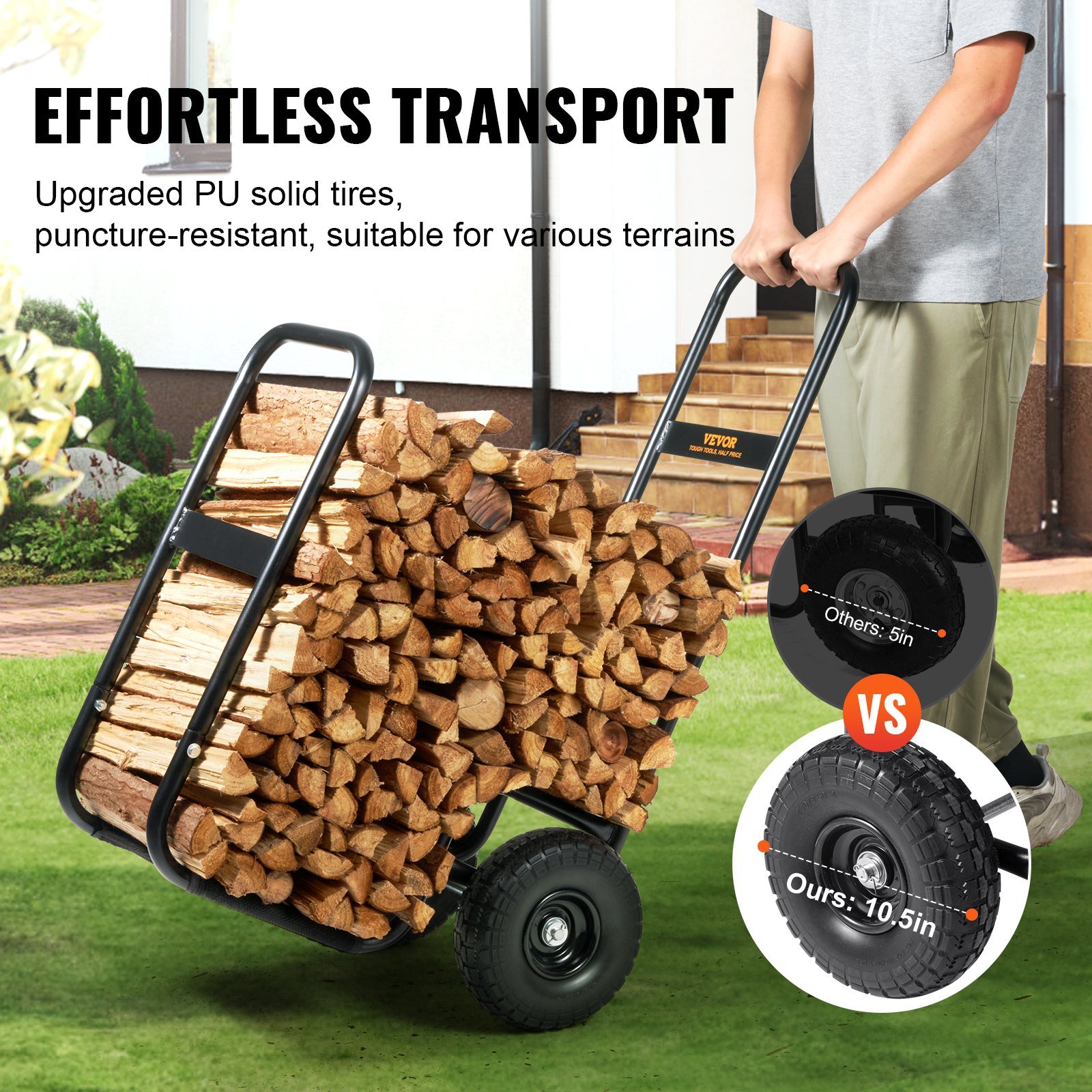 Firewood Log Cart, 250 lbs Capacity, Black