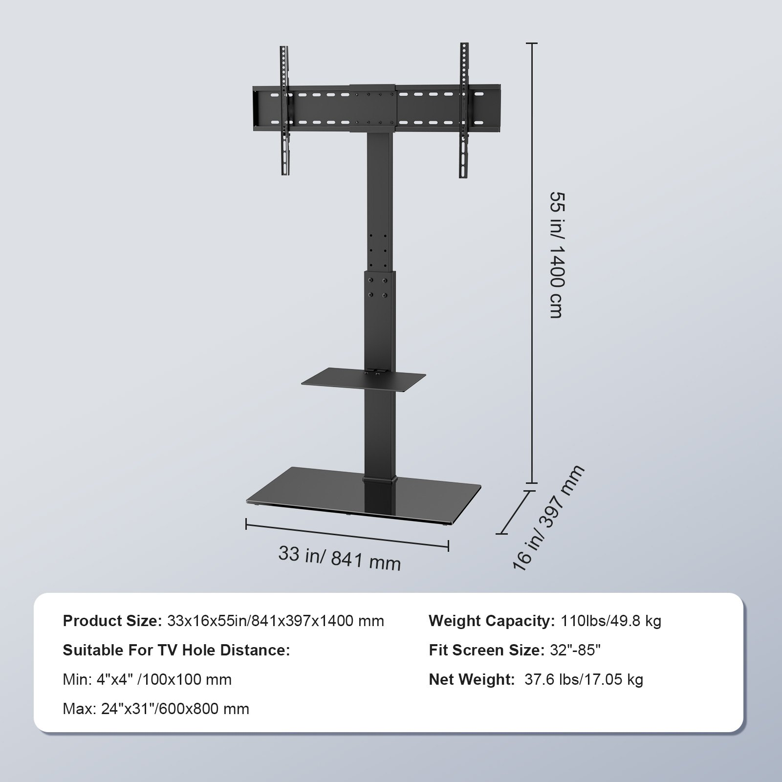 Swivel Tall TV Stand Mount for 32-85 Inch TVs, Height Adjustable Floor Stand wit