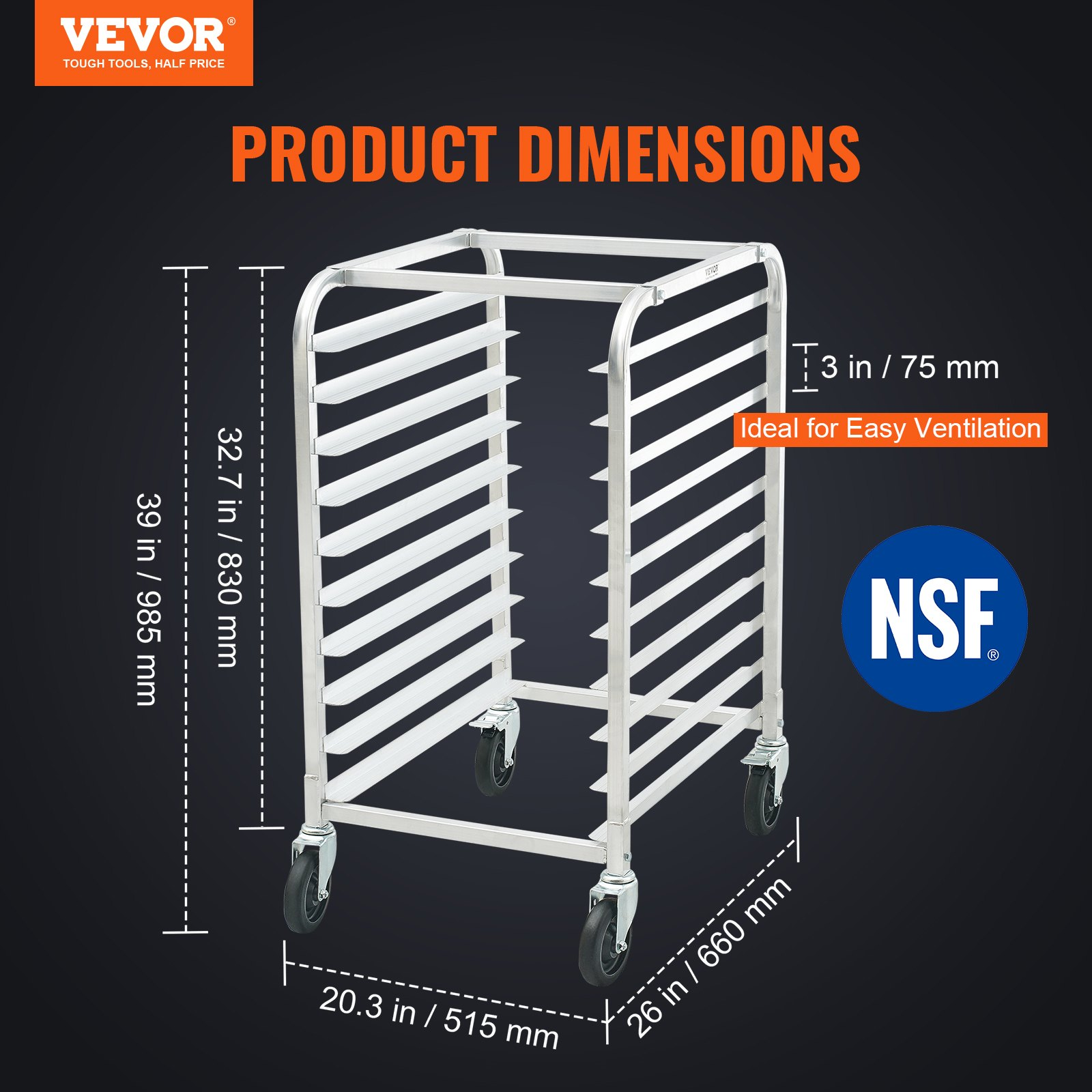 VEVOR Bun Pan Rack, 26″L x 20.3″W x 39″H
