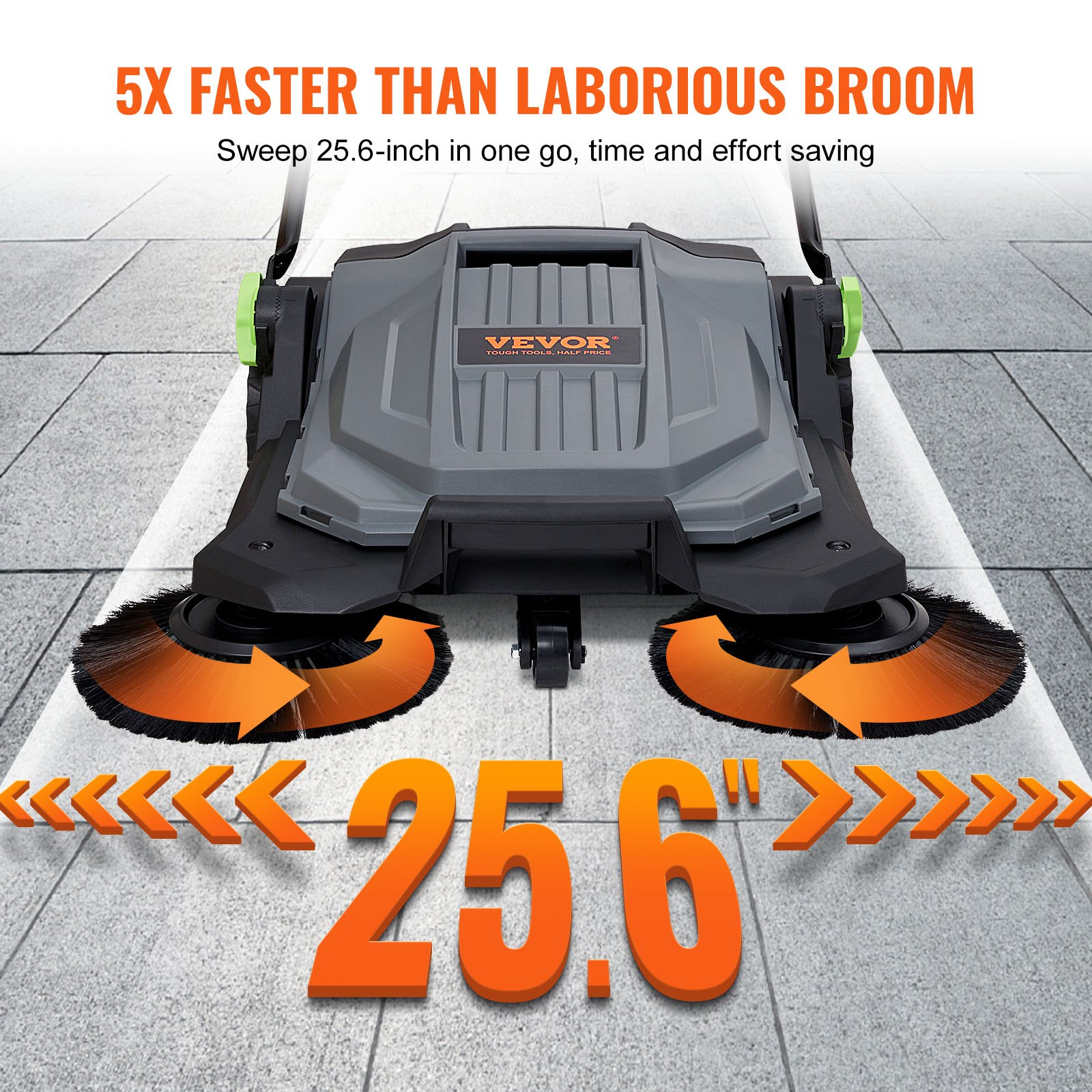 VEVOR Walk-Behind Hand Push Floor Sweeper, 25.6" Wide Manual Sweeper