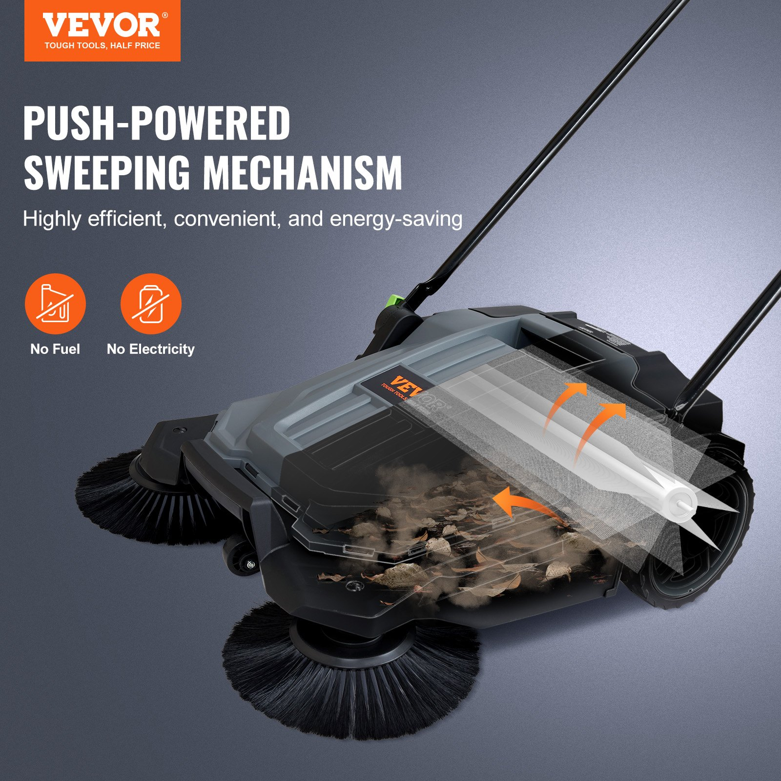 VEVOR Walk-Behind Hand Push Floor Sweeper, 25.6" Wide Manual Sweeper