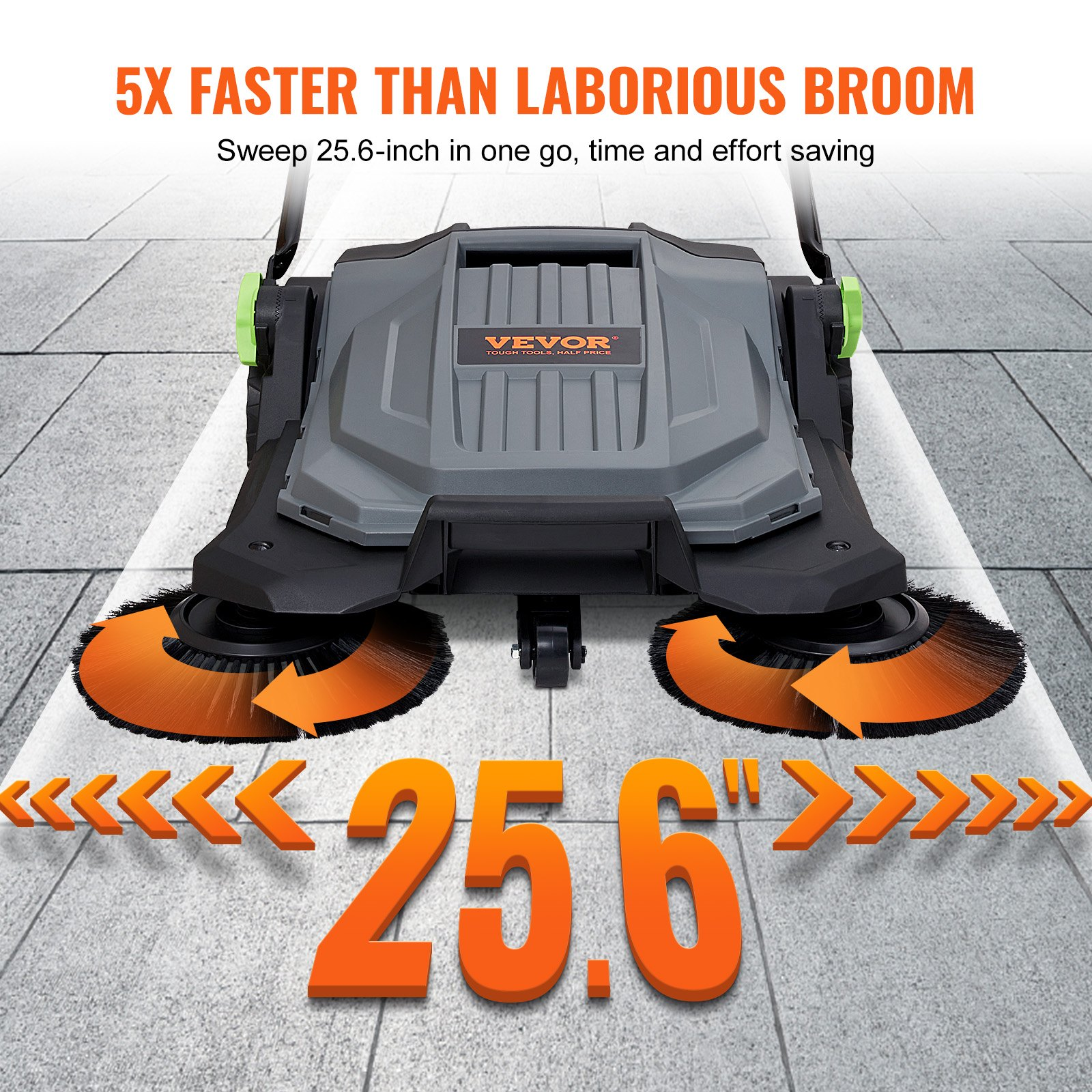 VEVOR Walk-Behind Hand Push Floor Sweeper, 25.6" Wide Manual Sweeper