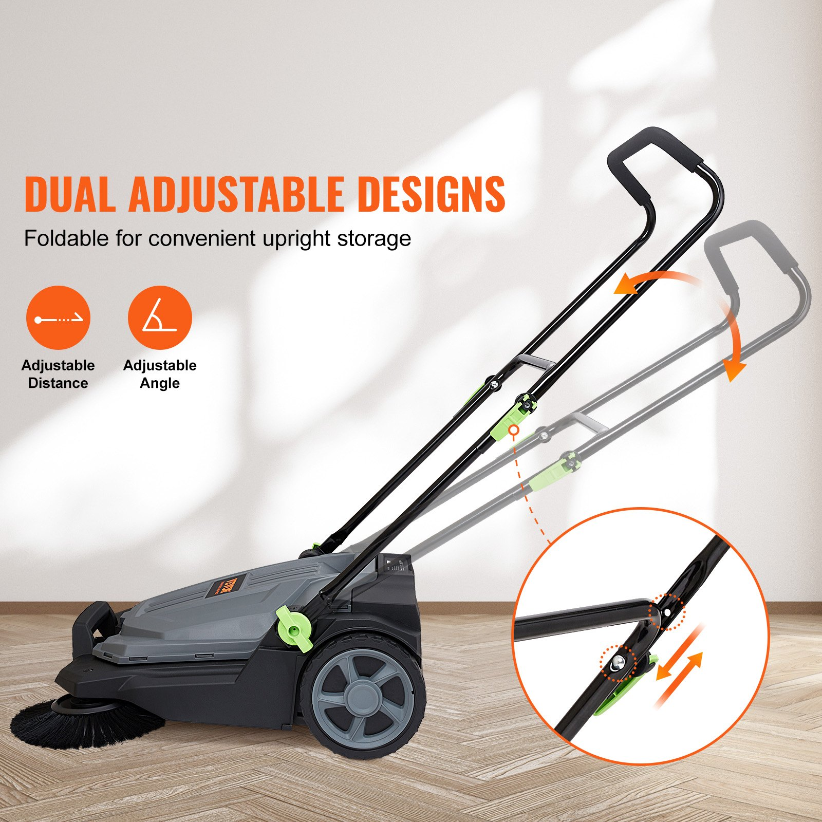 VEVOR Walk-Behind Hand Push Floor Sweeper, 25.6" Wide Manual Sweeper