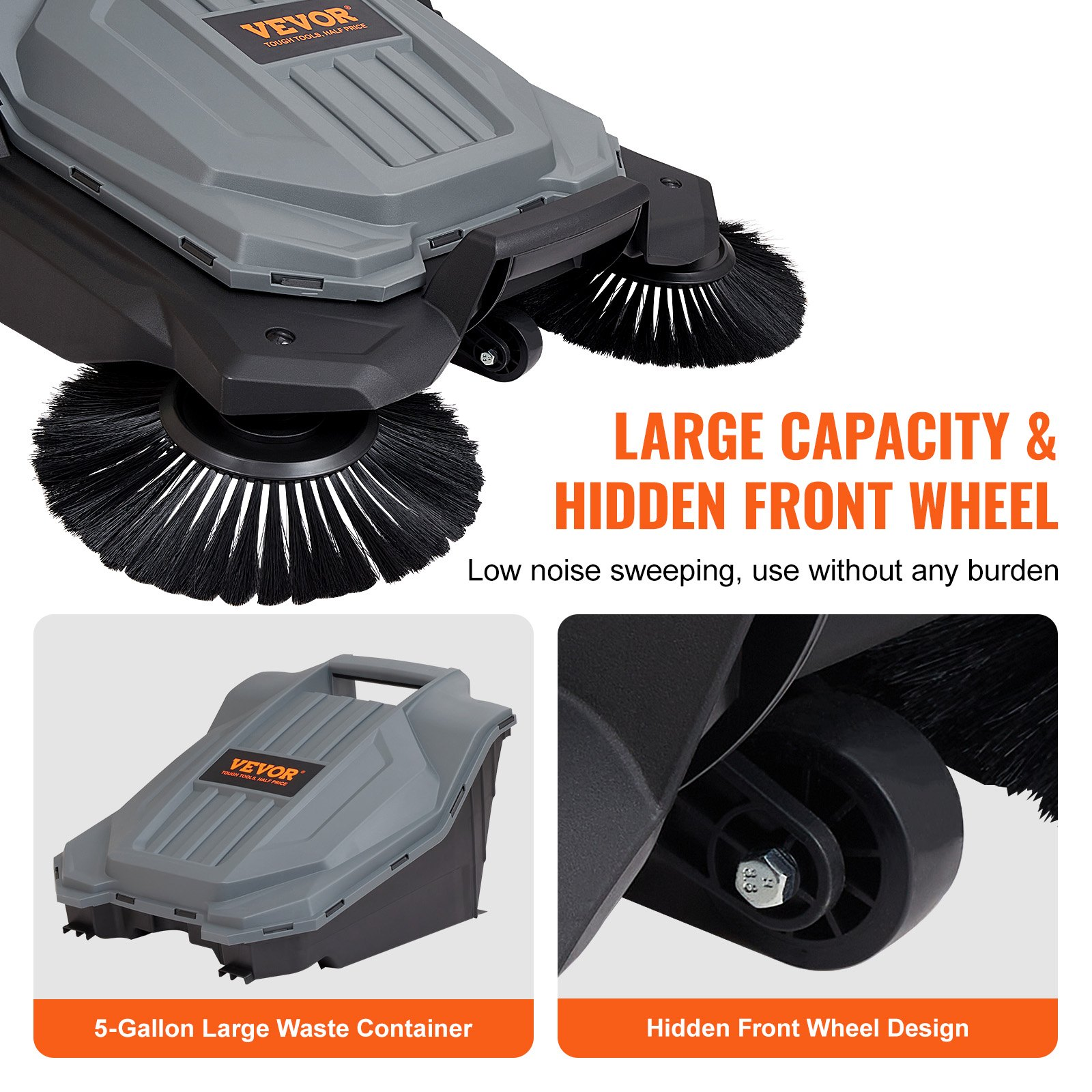 VEVOR Walk-Behind Hand Push Floor Sweeper, 25.6" Wide Manual Sweeper