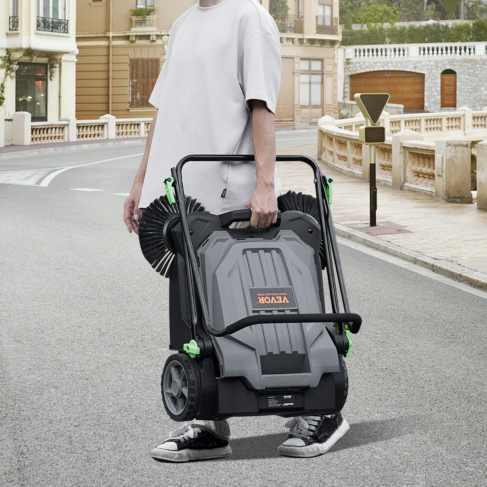 VEVOR Walk-Behind Hand Push Floor Sweeper, 25.6" Wide Manual Sweeper