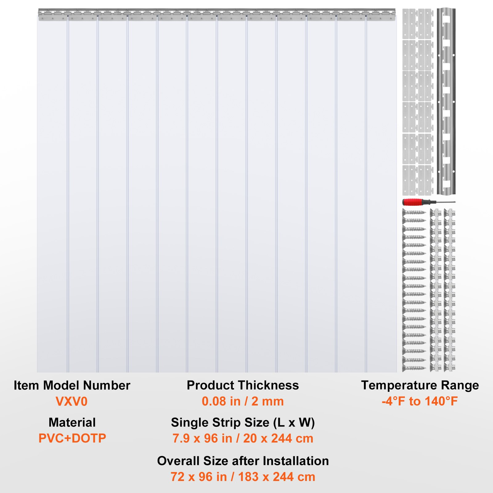 Strip Curtain, 96" Height x 72" Width, 0.08" Thickness, with 50% Overlap - Picture 10 of 12