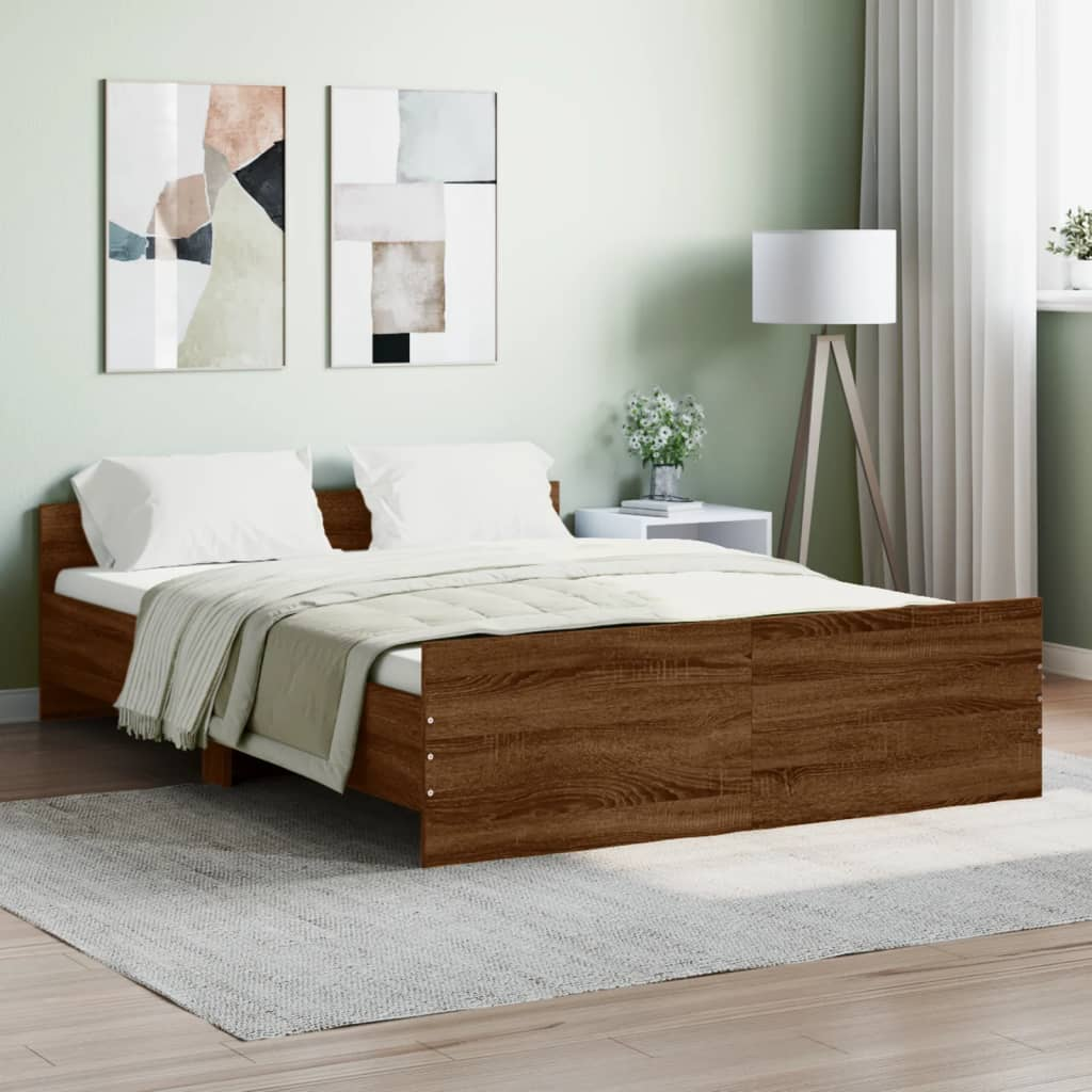 vidaXL Bed Frame with Headboard and Footboard Brown Oak 140x190 cm