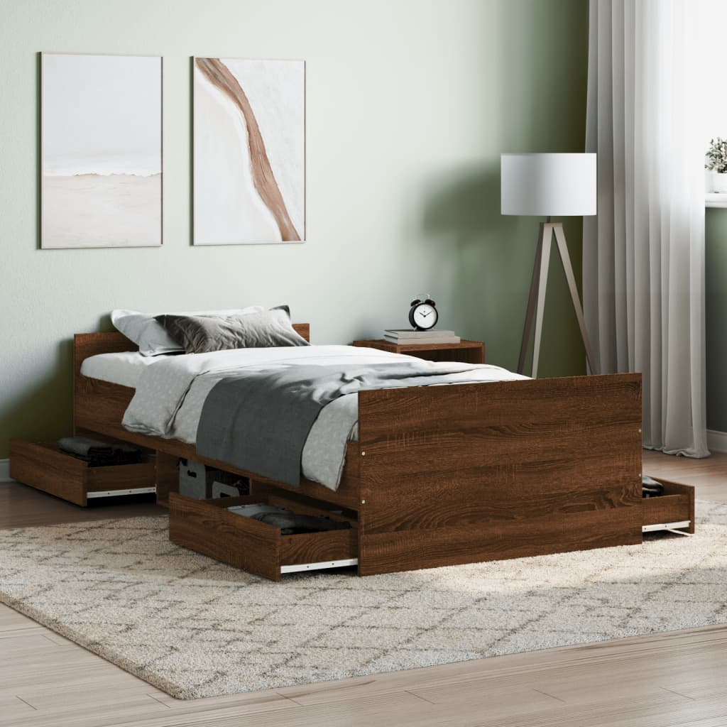 vidaXL Bed Frame with Headboard and Footboard Brown Oak 100x200 cm