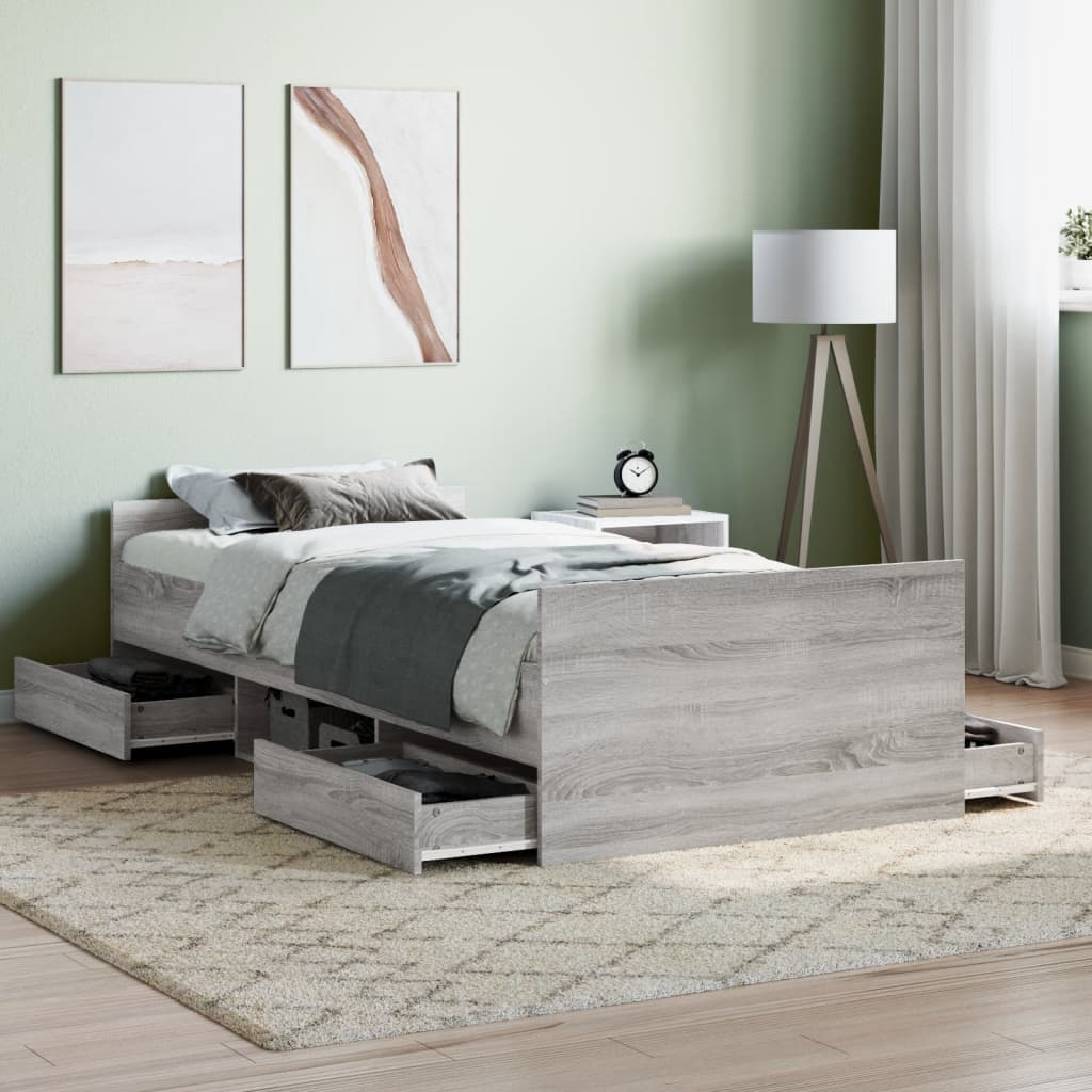 vidaXL Bed Frame with Headboard and Footboard Grey Sonoma 100x200 cm