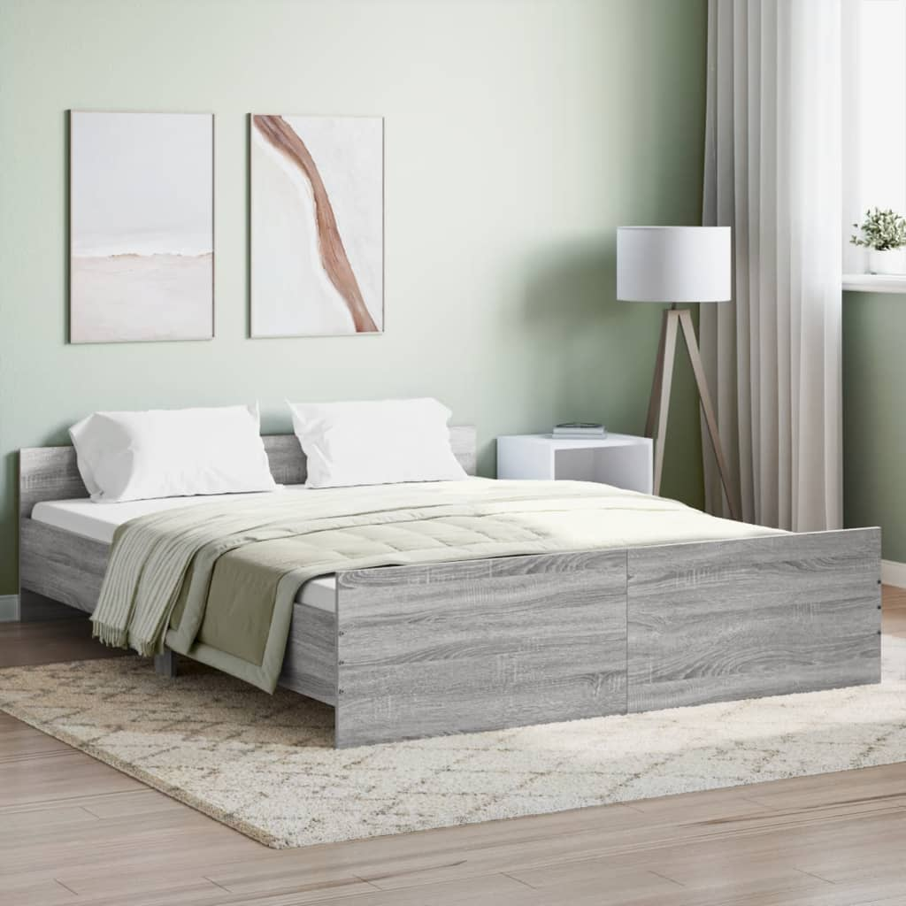 vidaXL Bed Frame with Headboard and Footboard Grey Sonoma 150x200 cm King Size