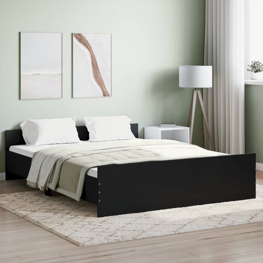 vidaXL Bed Frame with Headboard and Footboard Black 150x200 cm King Size