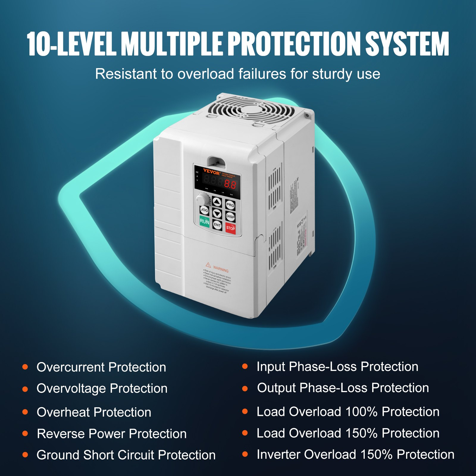 VEVOR VFD 7.5KW, 10HP Variable Frequency Drive for 3-Phase Motor Speed Control