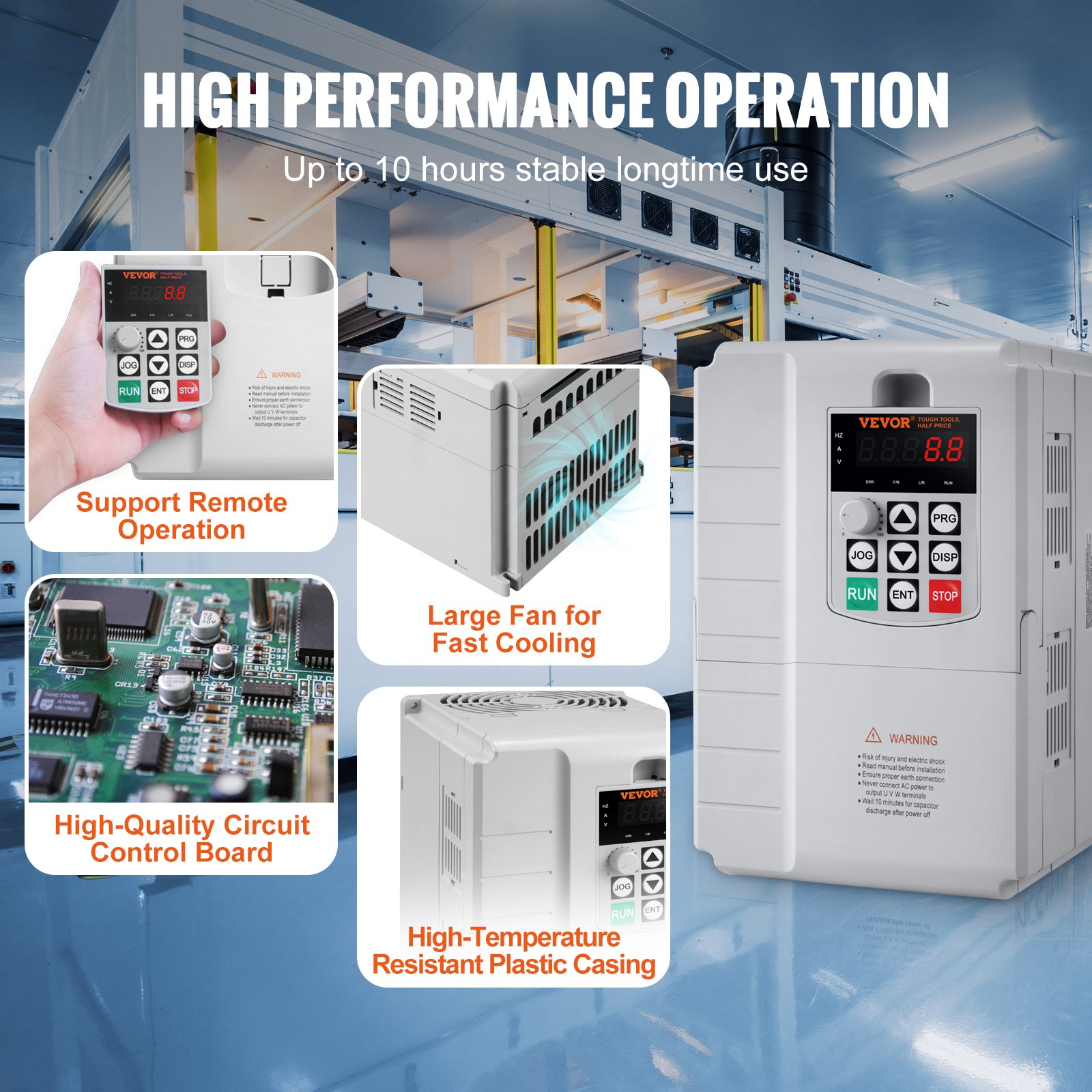 VEVOR VFD 7.5KW, 10HP Variable Frequency Drive for 3-Phase Motor Speed Control