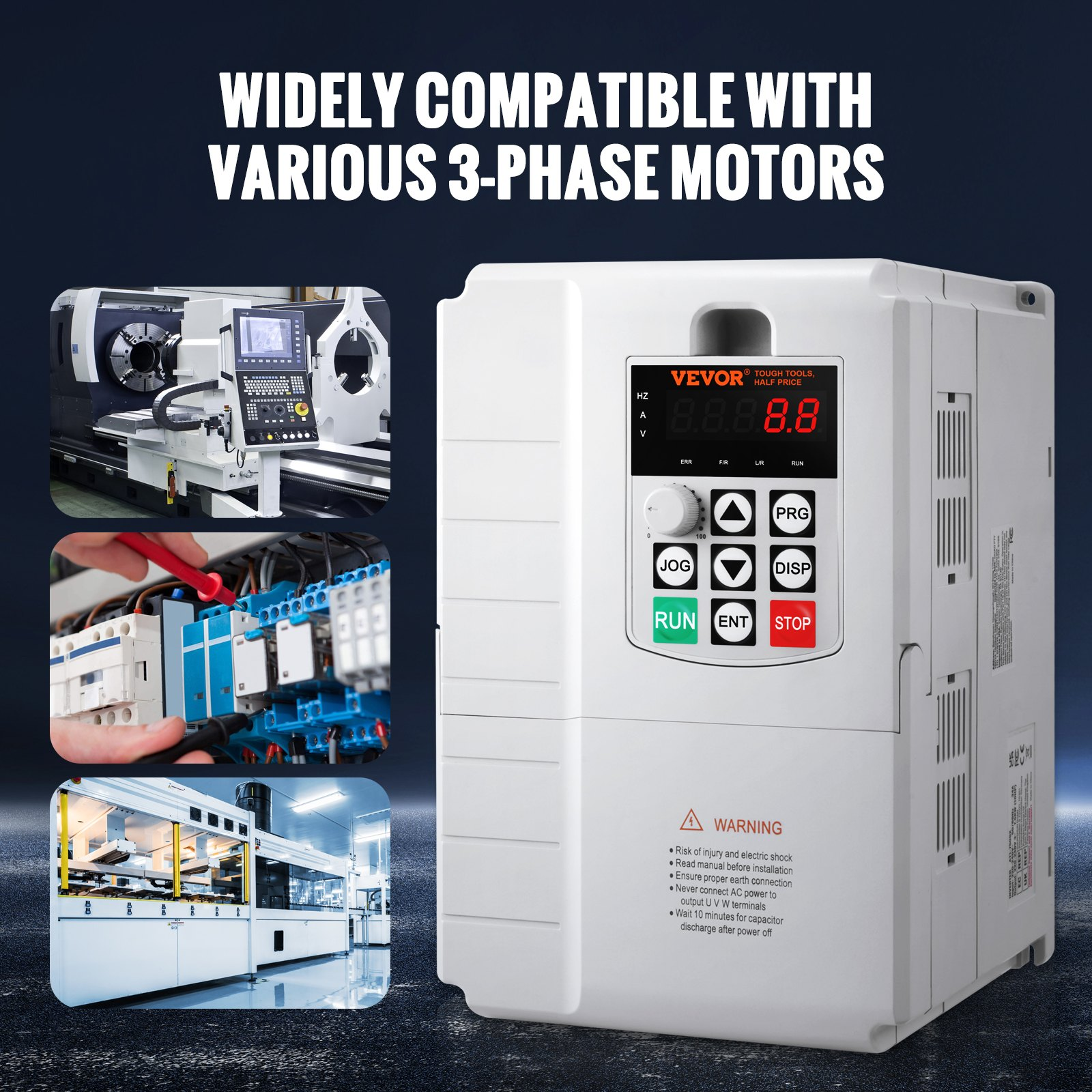 VEVOR VFD 7.5KW, 10HP Variable Frequency Drive for 3-Phase Motor Speed Control