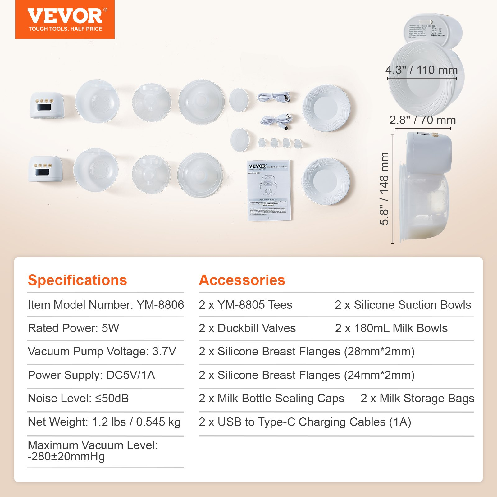 Breast Pump, Wearable Electric Breast Pumps Hands Free, 4 Mode & 12 Levels, 300m