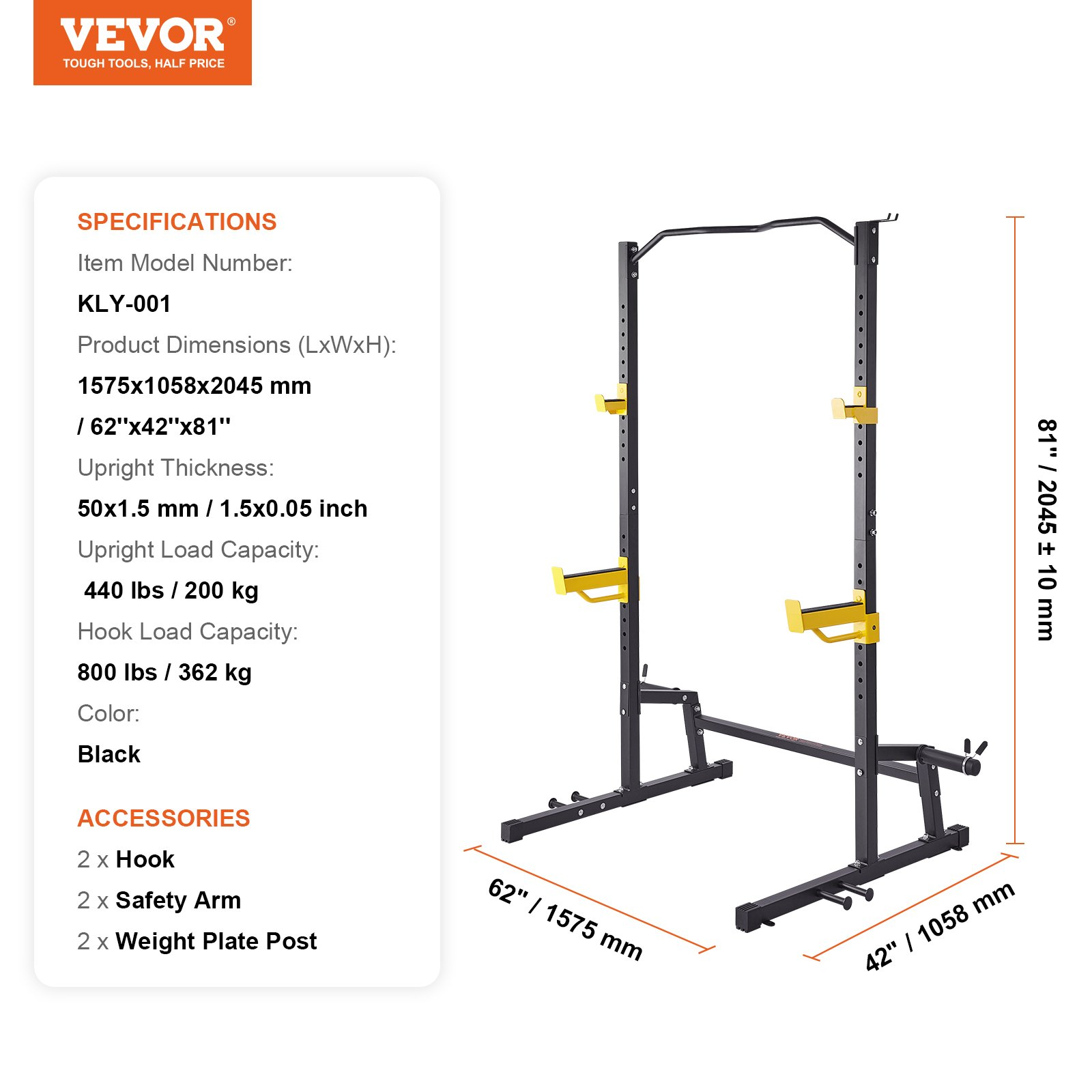 Squat Stand Power Rack, Steel Exercise Squat Stand for Home Gym Equipment