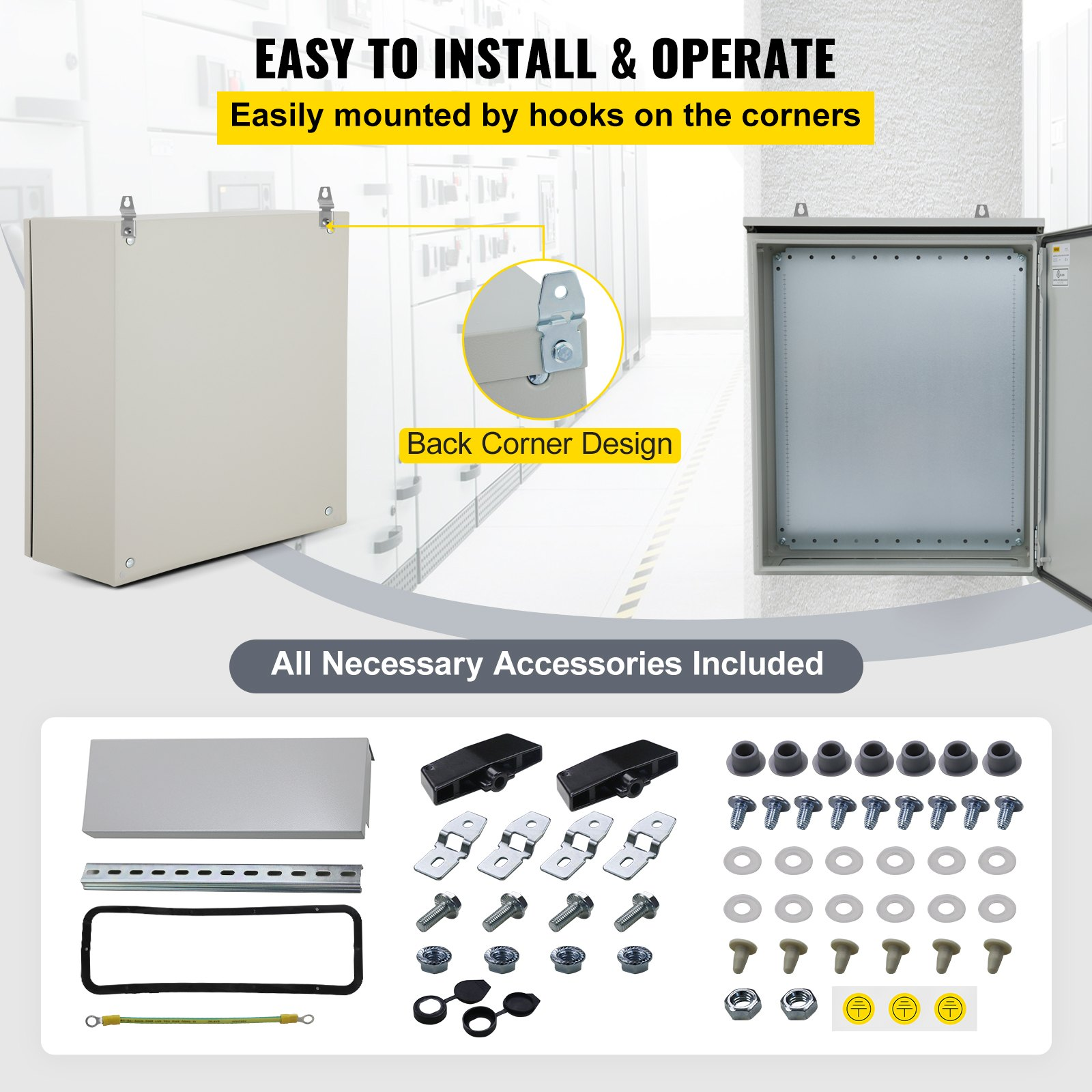 VEVOR Electrical Enclosure, 24x24x8in, with Rain Hood