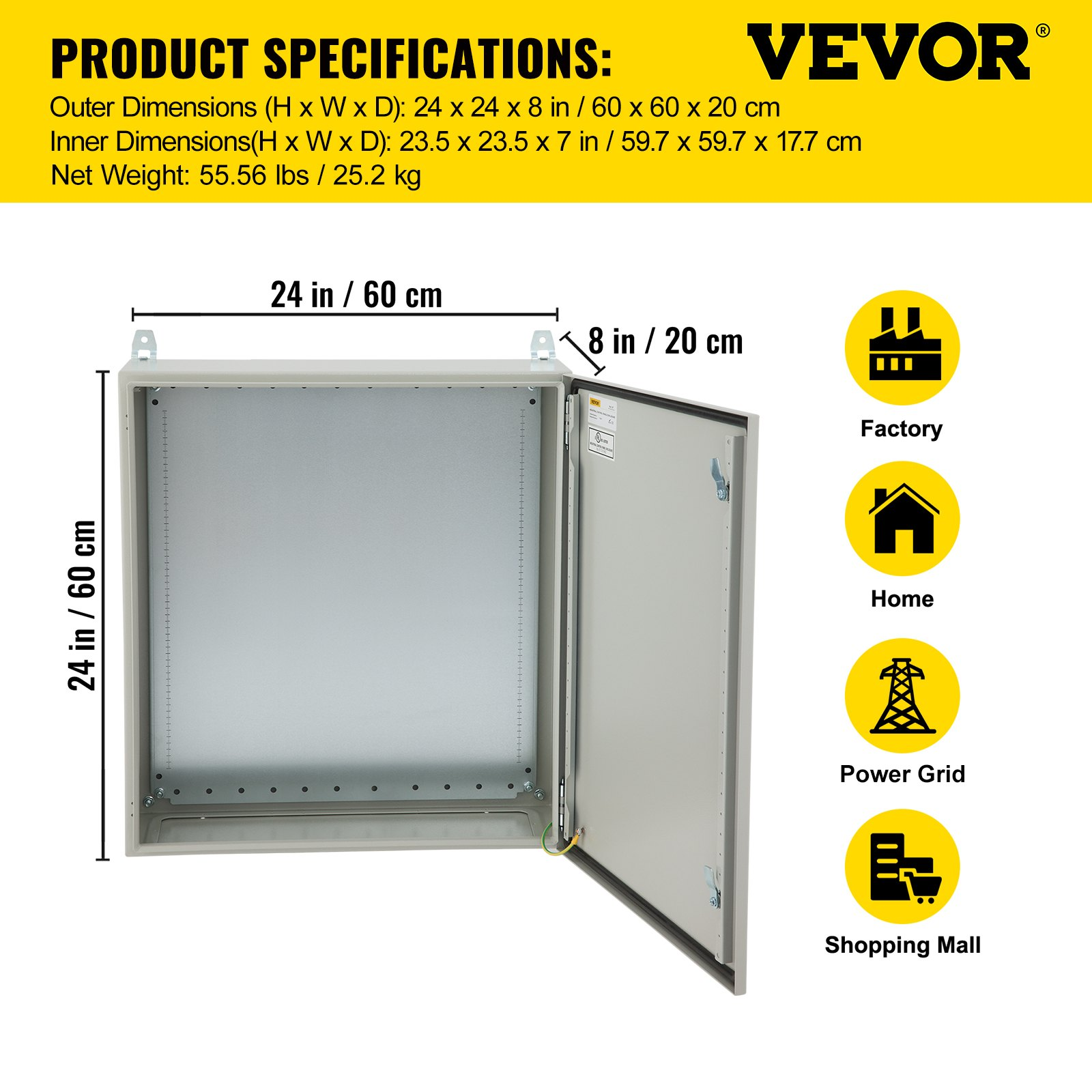 VEVOR Electrical Enclosure, 24x24x8in, with Rain Hood