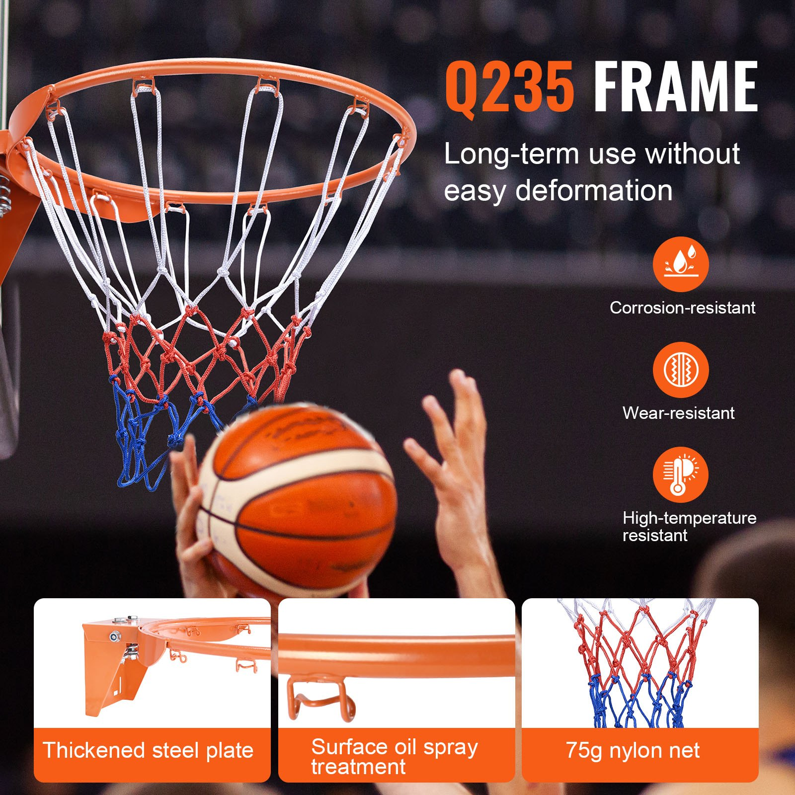 VEVOR Basketball Rim, Wall Door Mounted Basketball Hoop, Heavy Duty Q235 Basketb