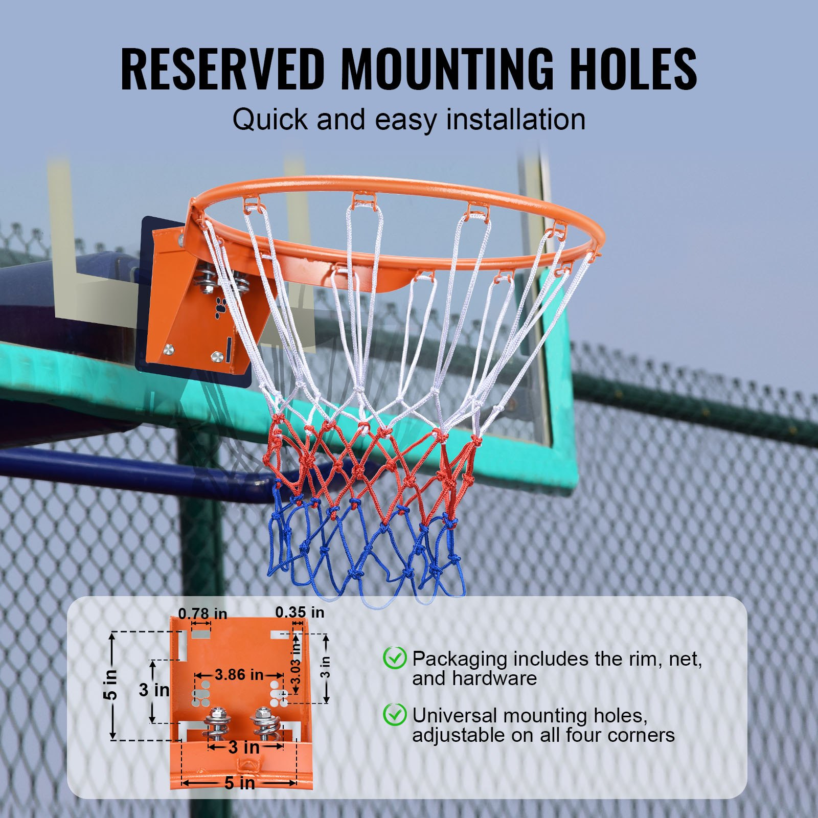 VEVOR Basketball Rim, Wall Door Mounted Basketball Hoop, Heavy Duty Q235 Basketb