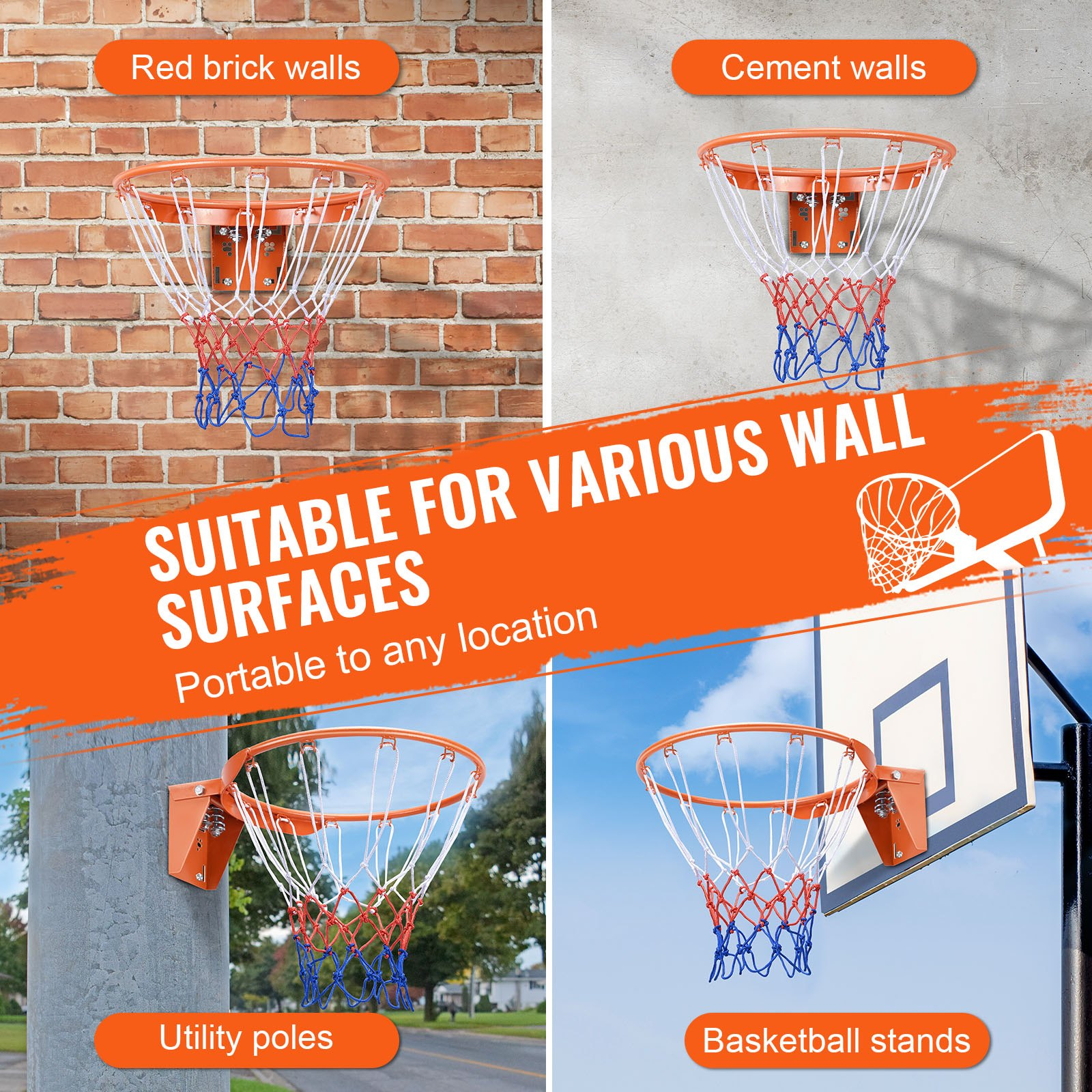 VEVOR Basketball Rim, Wall Door Mounted Basketball Hoop, Heavy Duty Q235 Basketb