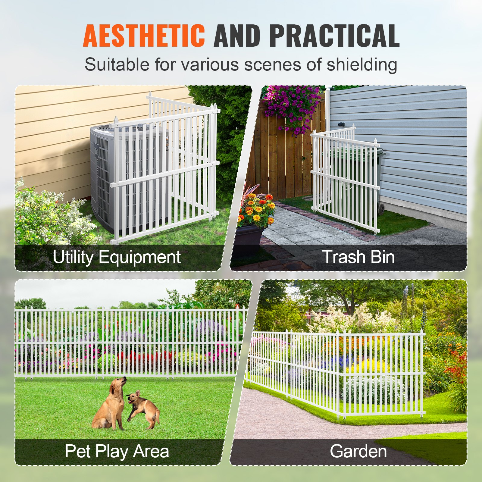 VEVOR 48" W x 48" H Vinyl Privacy Fence Panels, Air Conditioner Fence, Outdoor P