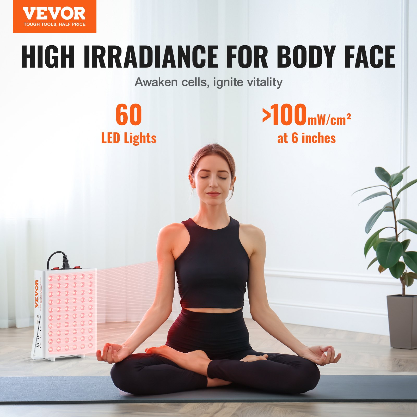 VEVOR Red Light Therapy for Body Face, 60 Dual-Chip LEDs, 80W