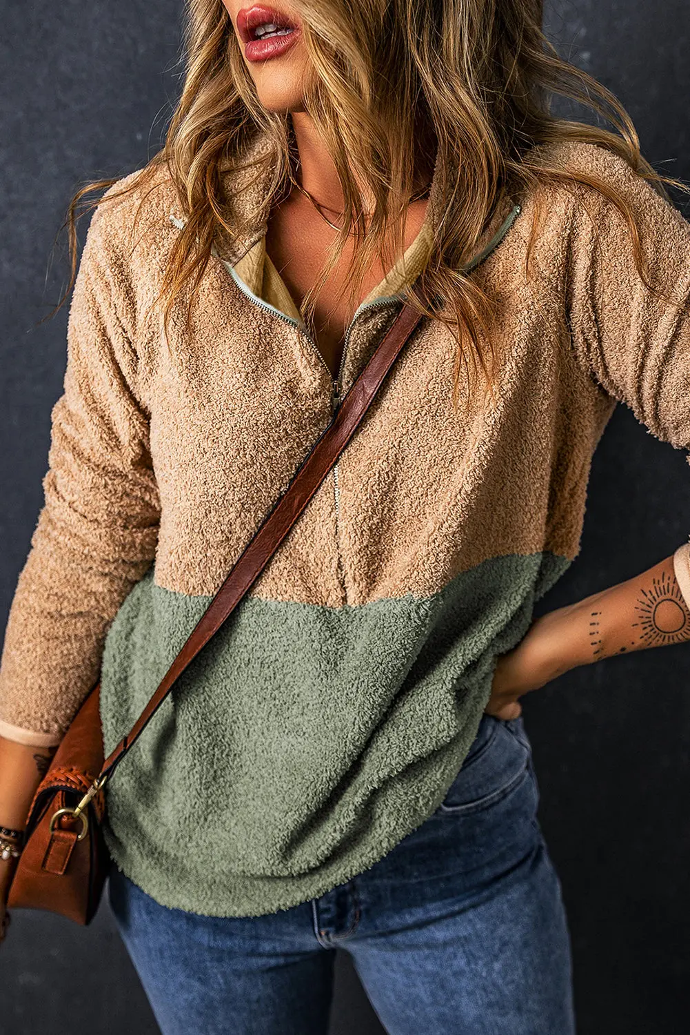 Colorblock Half-Zip Casual Fleece Pullover Sweatshirt - view 3