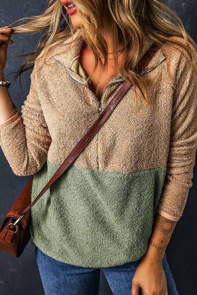 Colorblock Half-Zip Casual Fleece Pullover Sweatshirt thumbnail 4