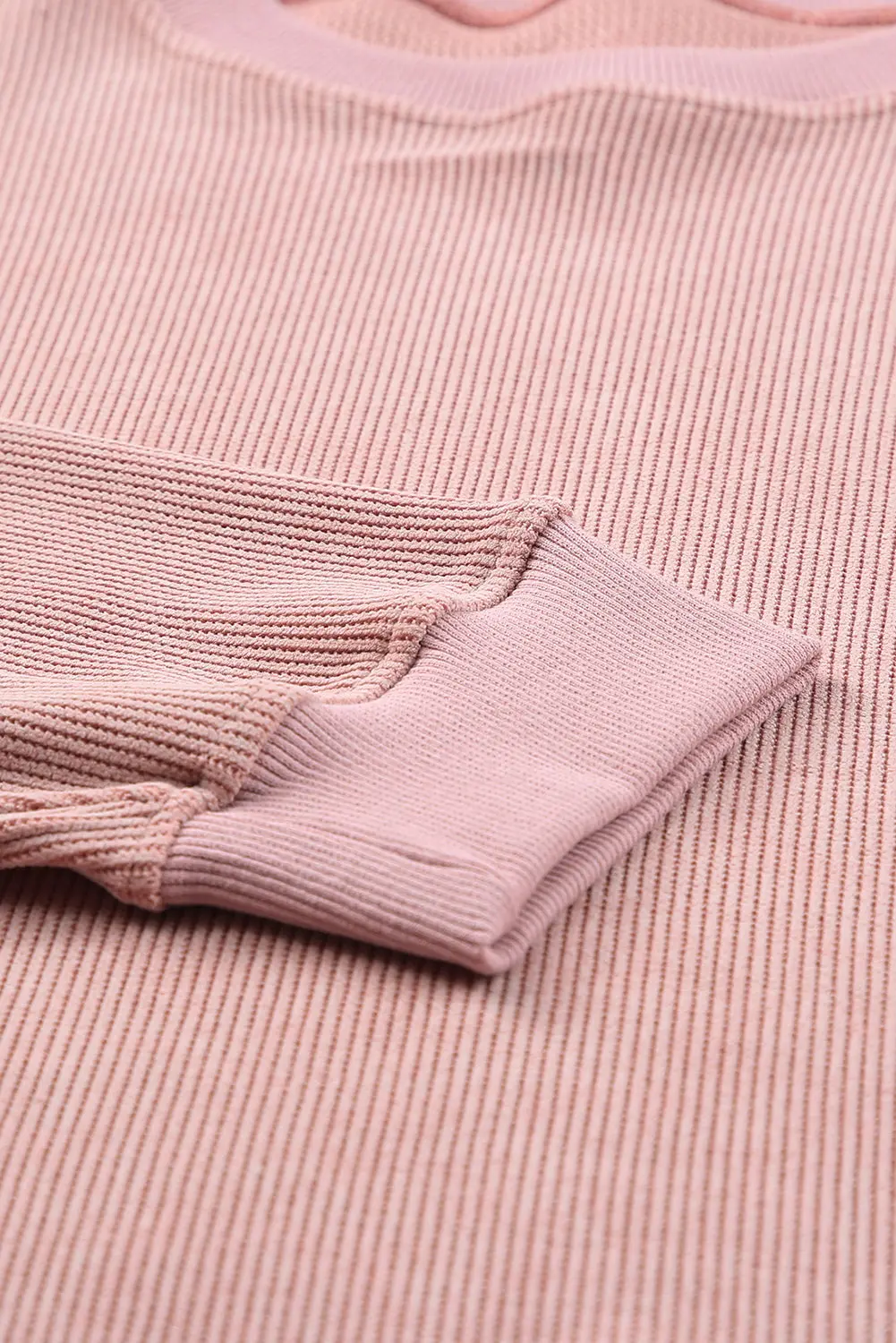 Ribbed Knit Solid Round-Neck Pullover Sweatshirt - view 7
