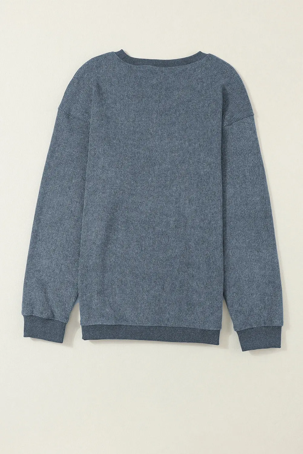 Ribbed Knit Solid Round-Neck Pullover Sweatshirt - view 9