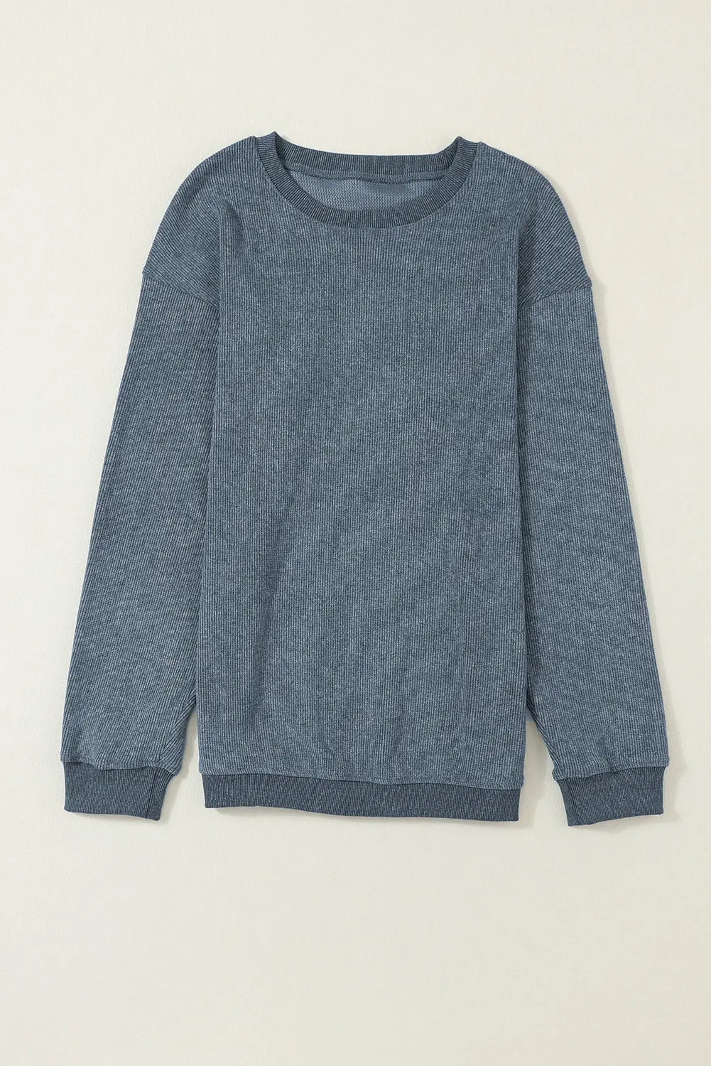 Ribbed Knit Solid Round-Neck Pullover Sweatshirt - view 10