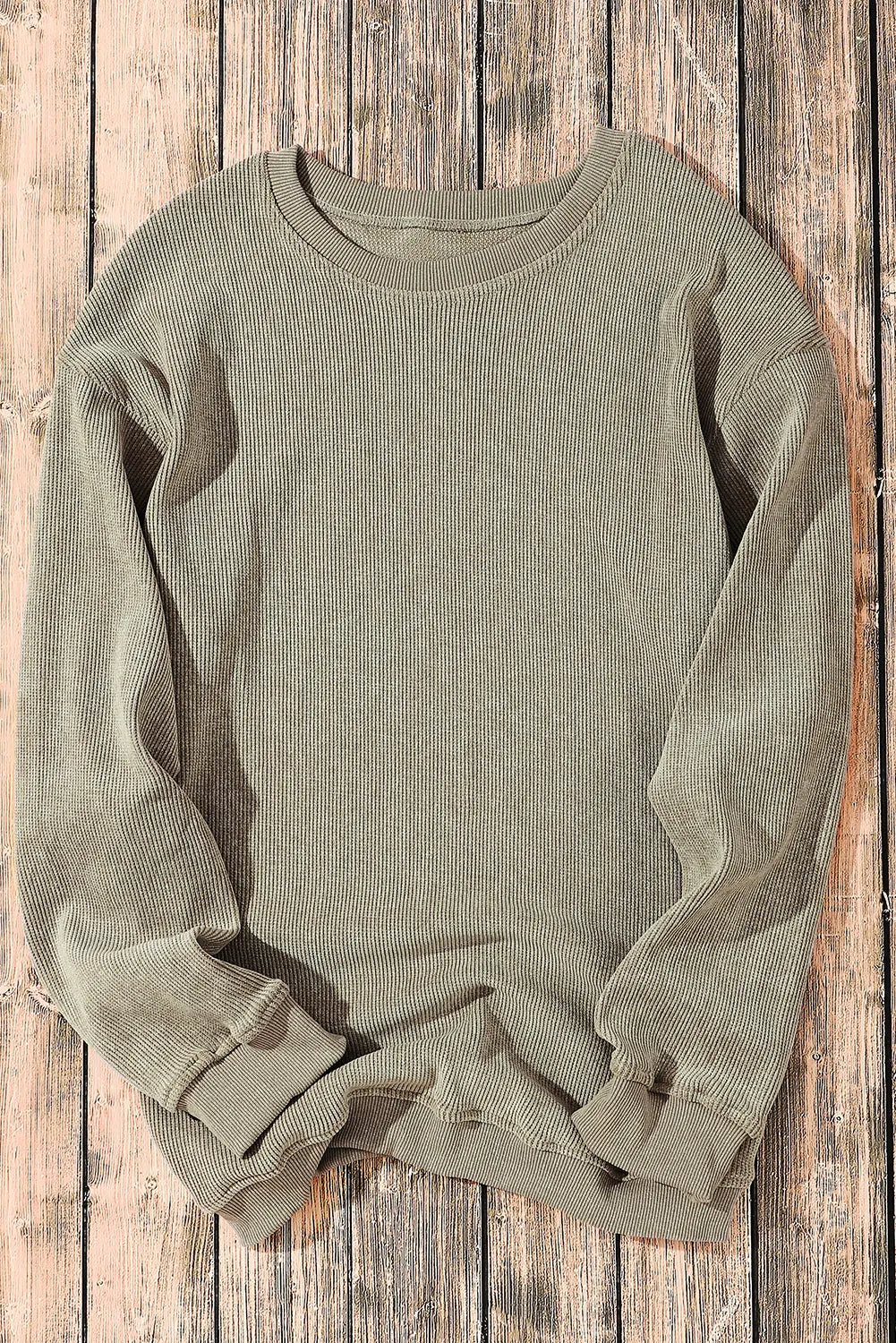 Ribbed Knit Solid Round-Neck Pullover Sweatshirt - view 12