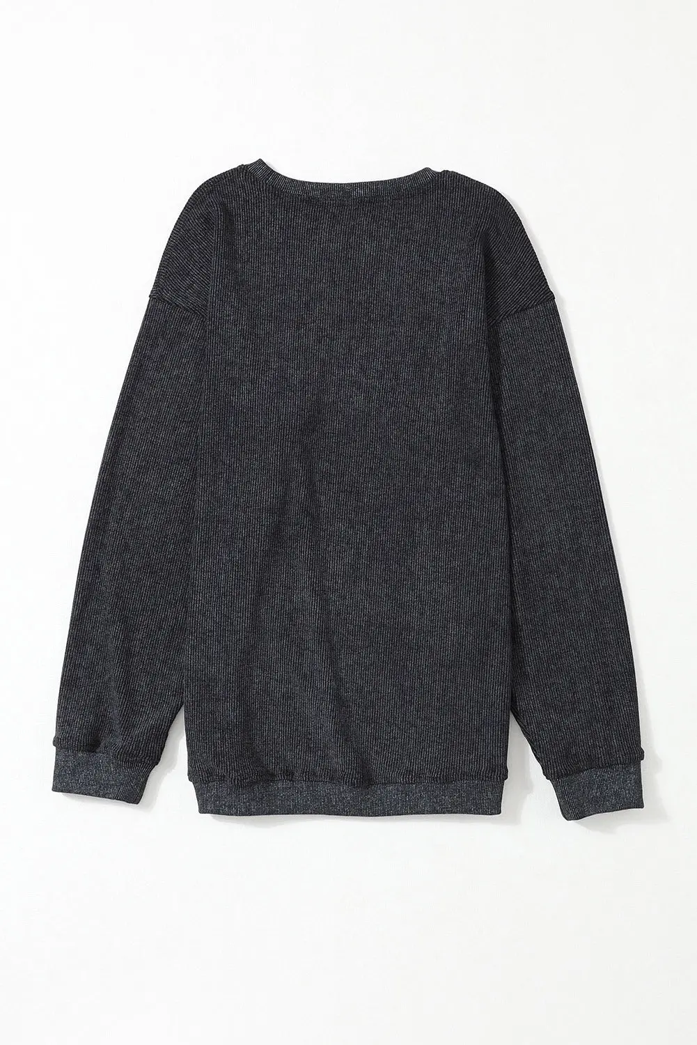 Ribbed Knit Solid Round-Neck Pullover Sweatshirt - view 14
