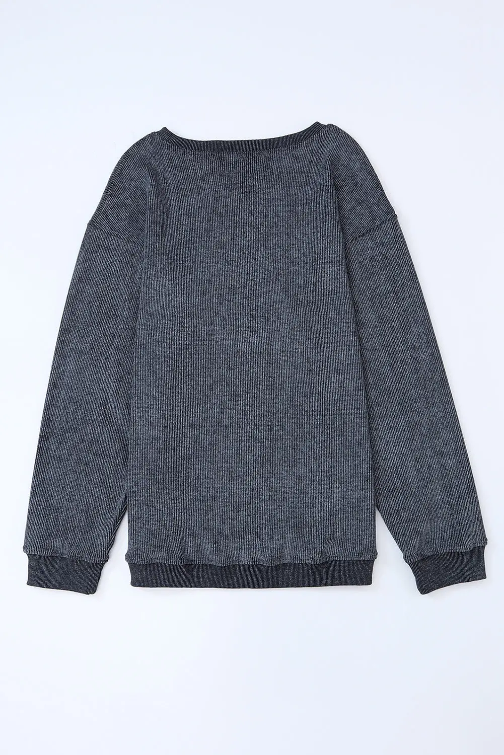 Ribbed Knit Solid Round-Neck Pullover Sweatshirt - view 17