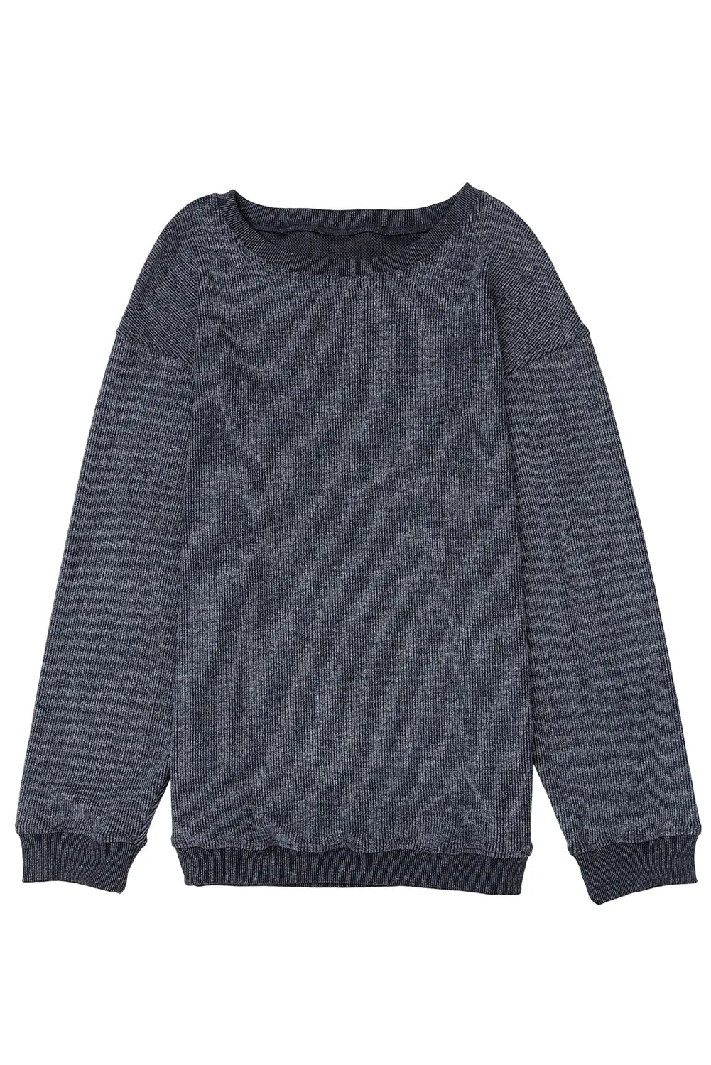 Ribbed Knit Solid Round-Neck Pullover Sweatshirt - view 18