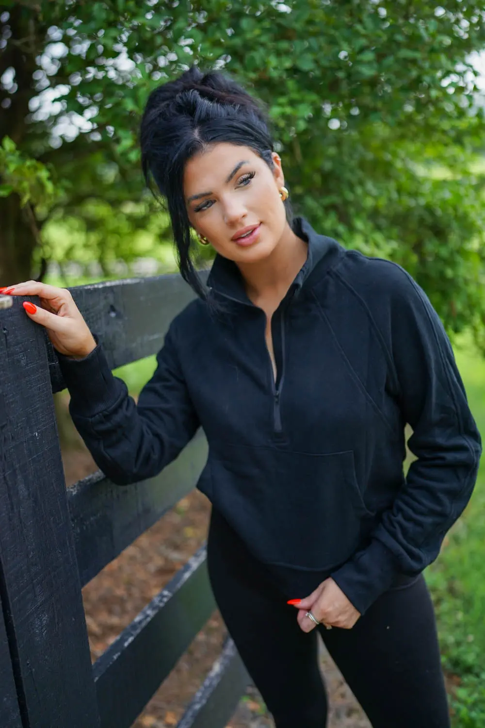 Ribbed Stand-Collar Zip-Up Long Sleeve Sweatshirt - view 4