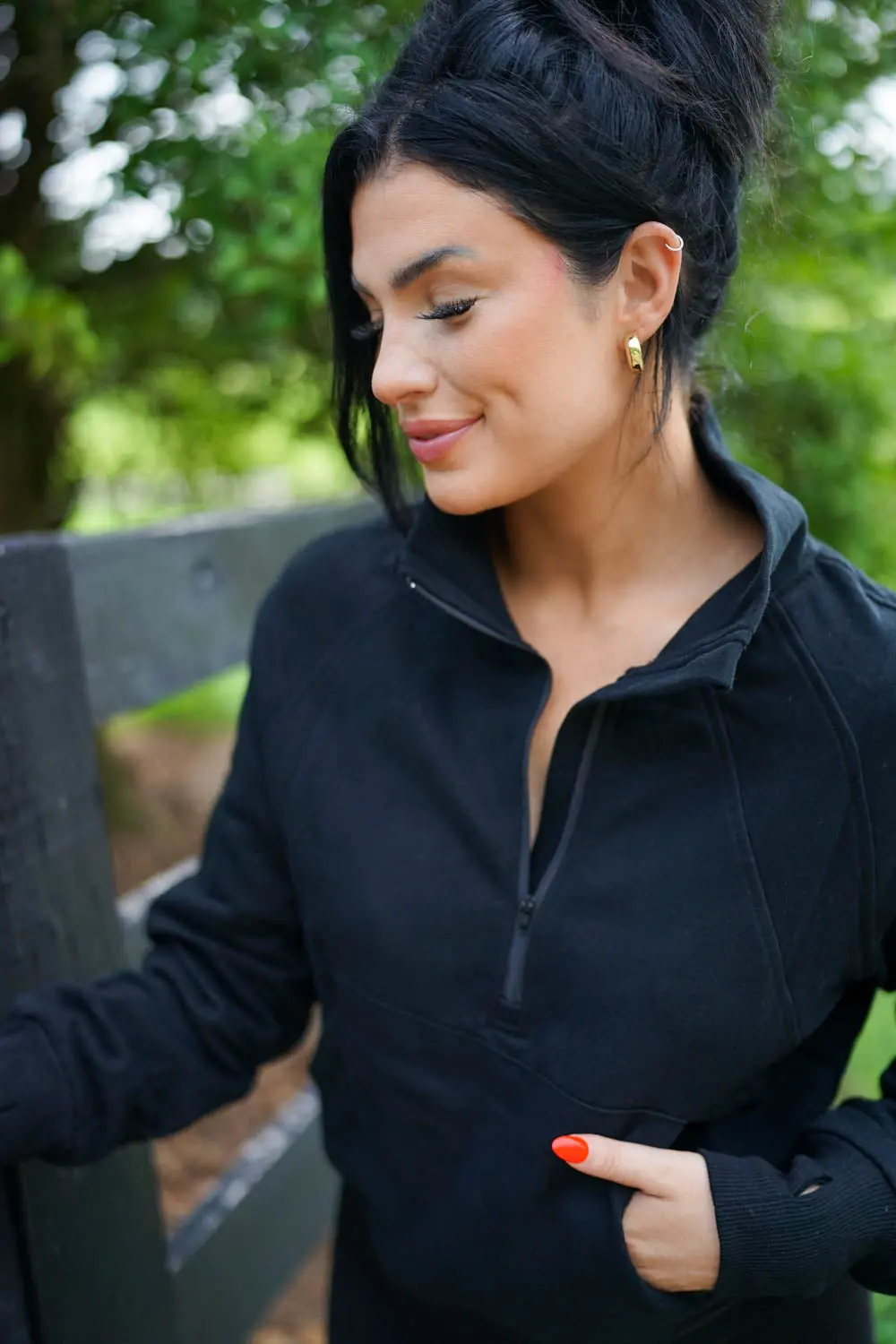 Ribbed Stand-Collar Zip-Up Long Sleeve Sweatshirt - view 5