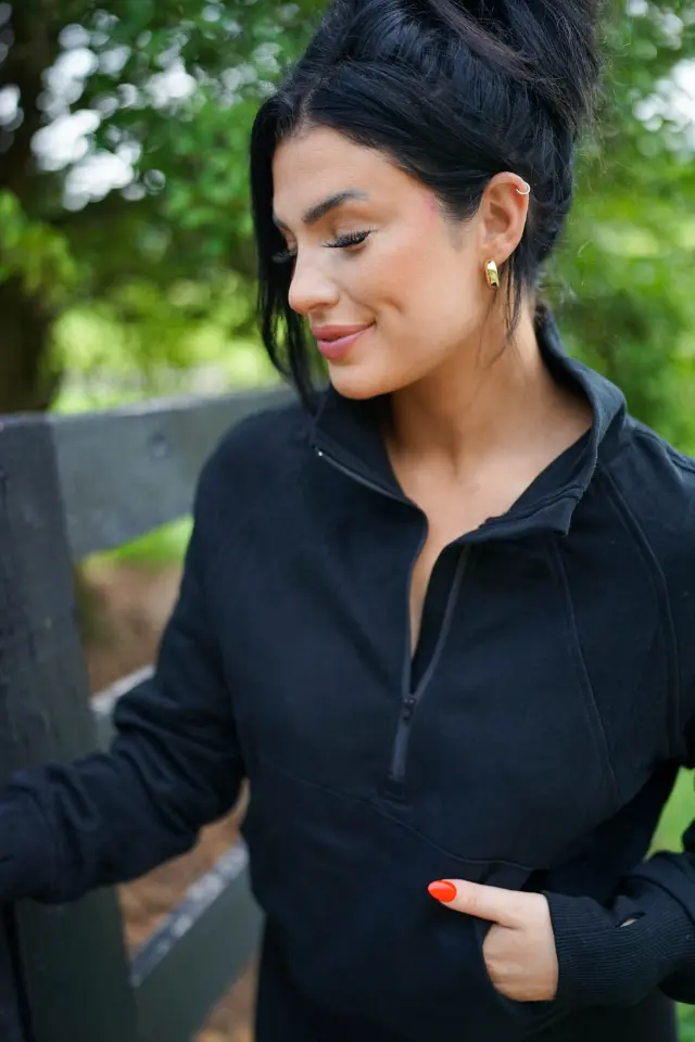 Ribbed Stand-Collar Zip-Up Long Sleeve Sweatshirt thumbnail 5