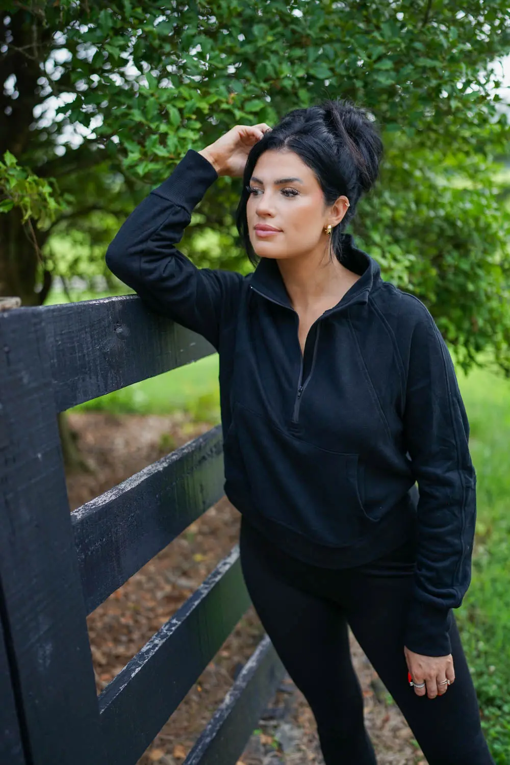 Ribbed Stand-Collar Zip-Up Long Sleeve Sweatshirt - view 6