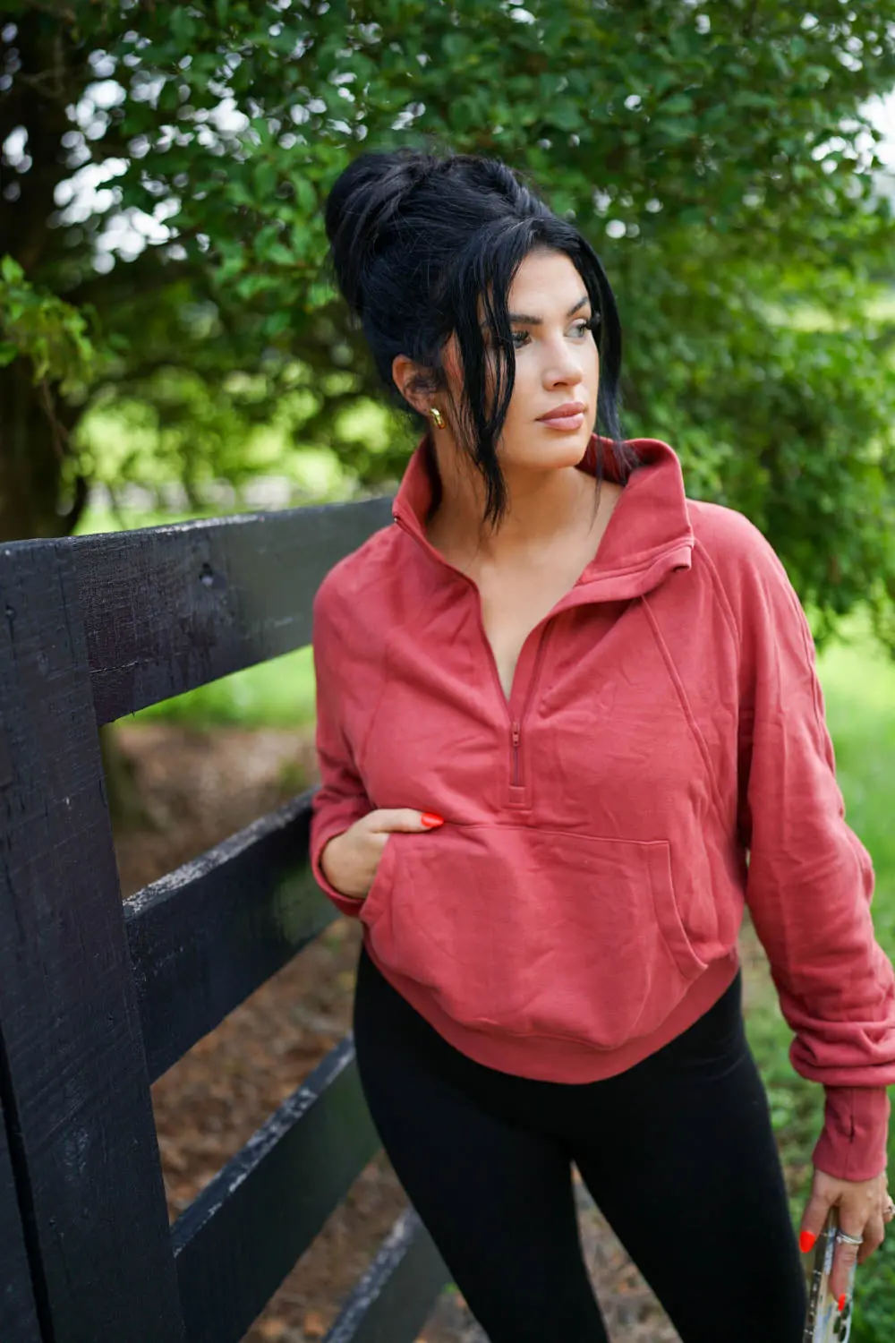 Ribbed Stand-Collar Zip-Up Long Sleeve Sweatshirt - view 1